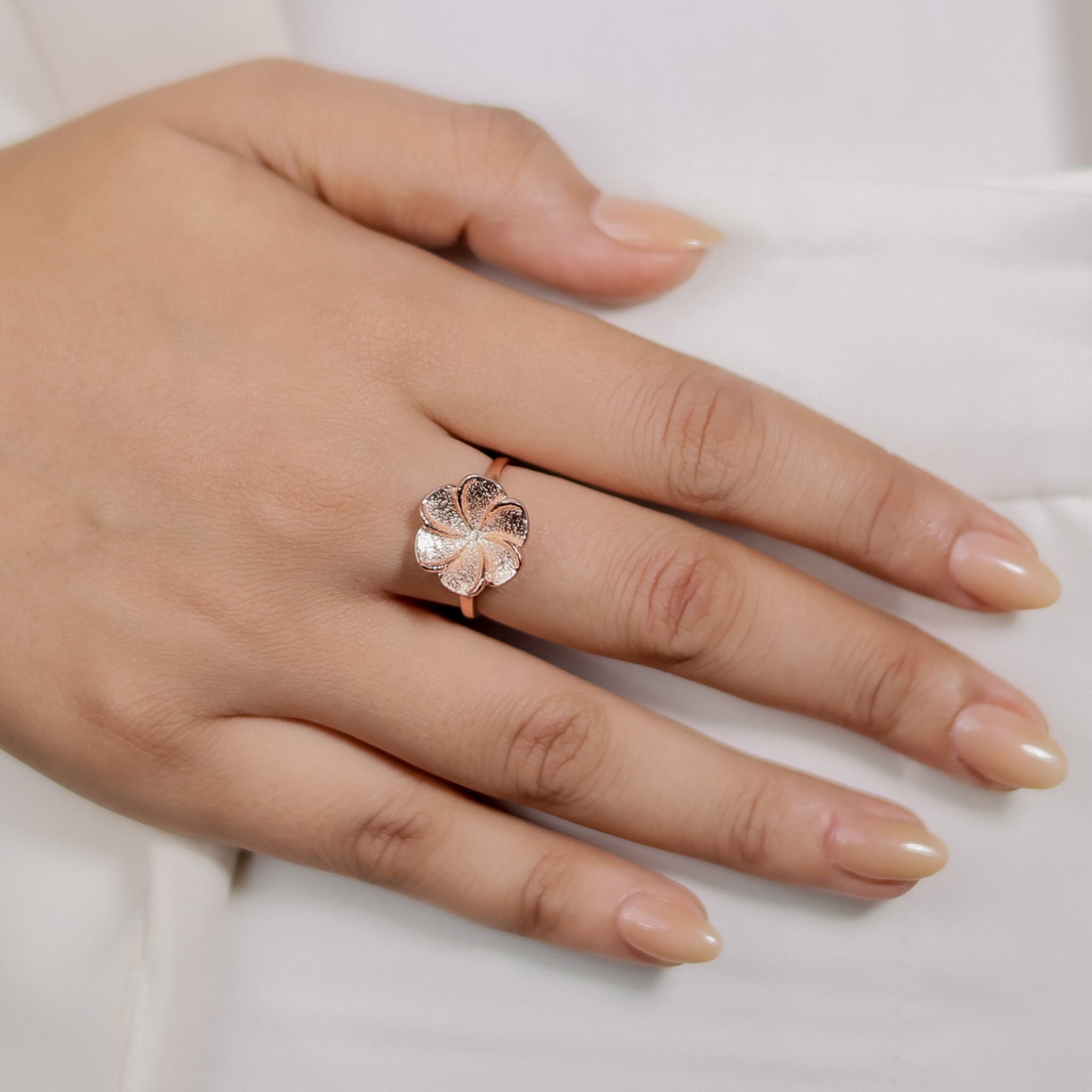 Hawaiian Bloom Flower Petal Ring – Hallmarked 925 Sterling Silver Rose Gold Plated | Elegant Party Wear Jewelry