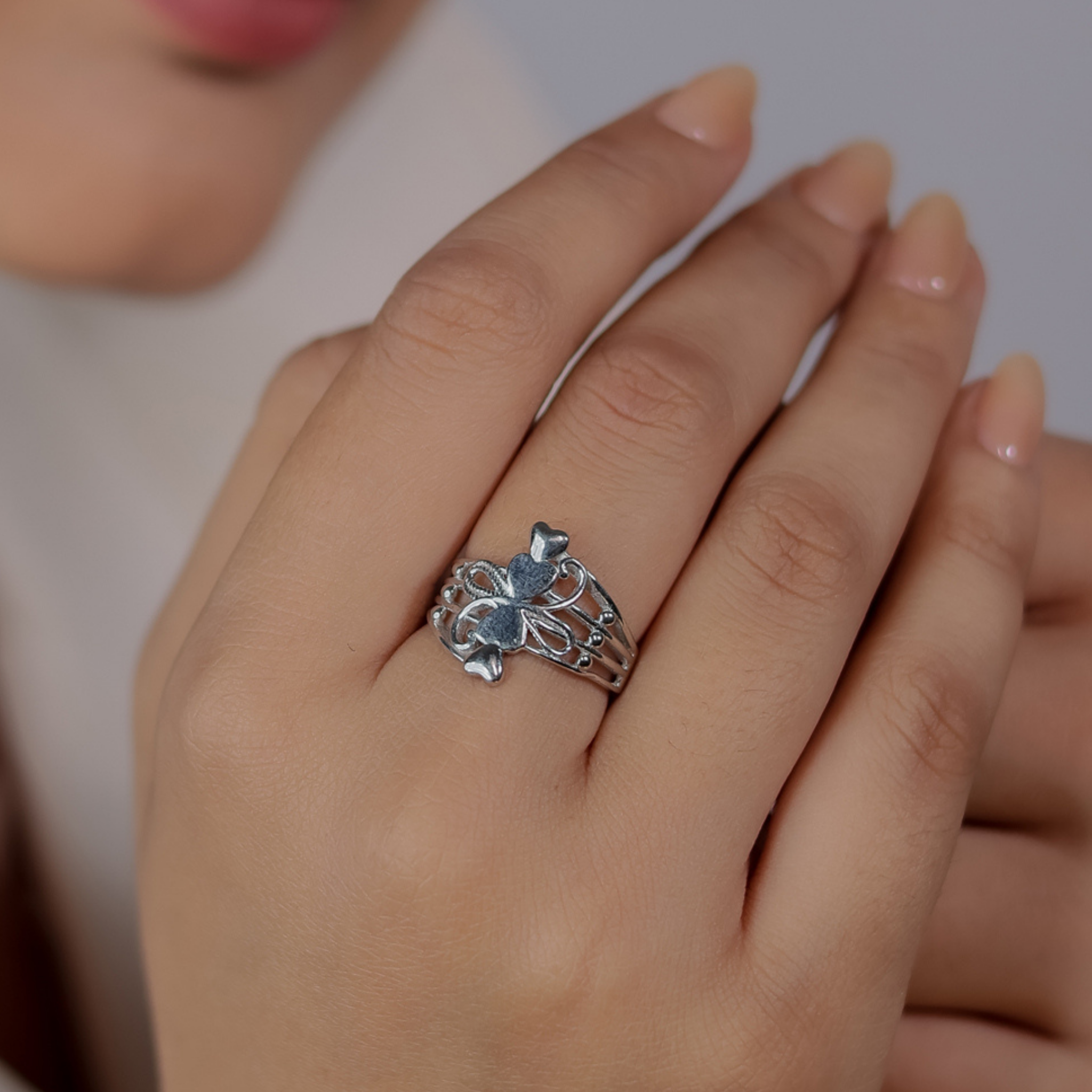 Flower Shape Cocktail Ring – Hallmarked 925 Sterling Silver White Gold Plated | Elegant Casual Wear Jewelry for Women