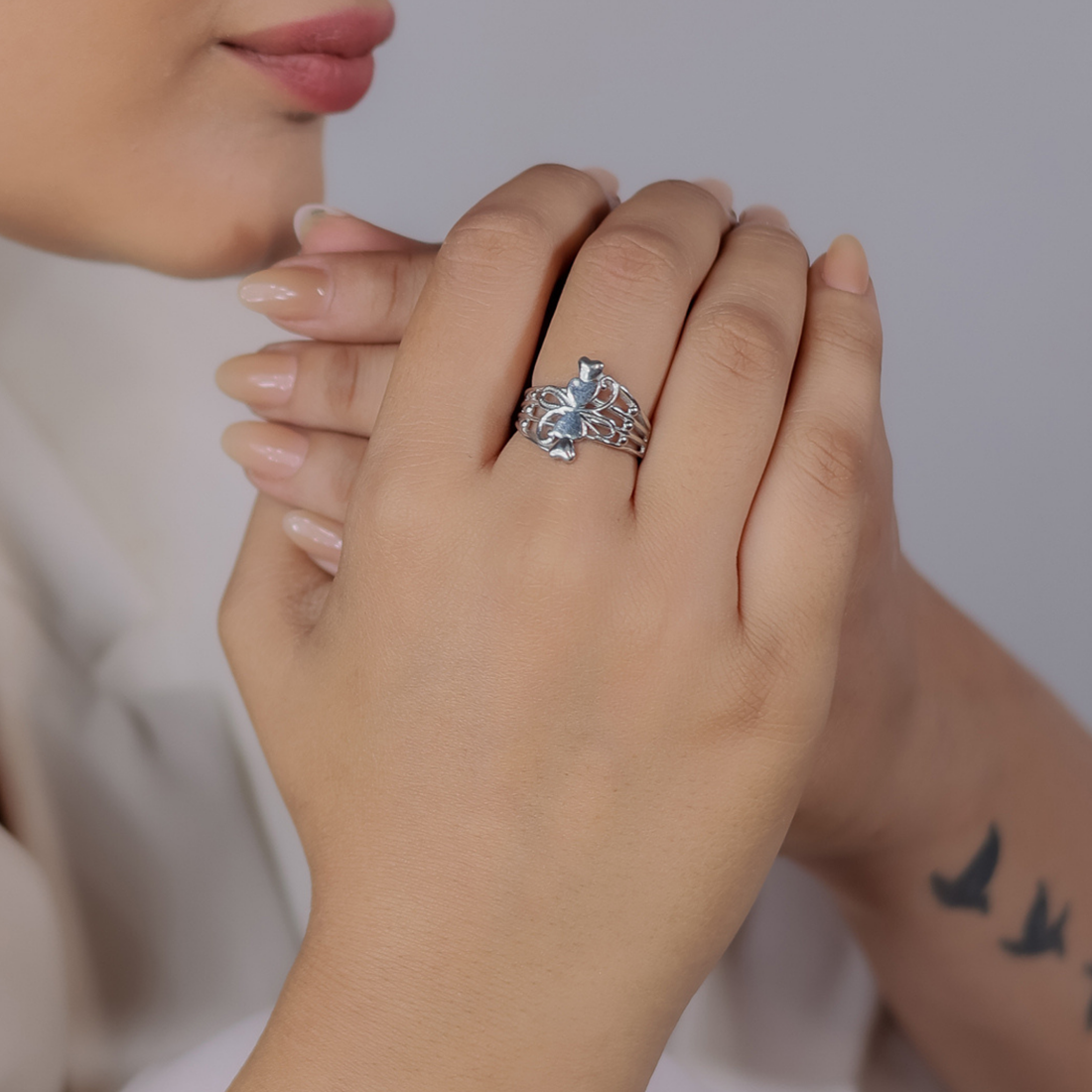 Flower Shape Cocktail Ring – Hallmarked 925 Sterling Silver White Gold Plated | Elegant Casual Wear Jewelry for Women