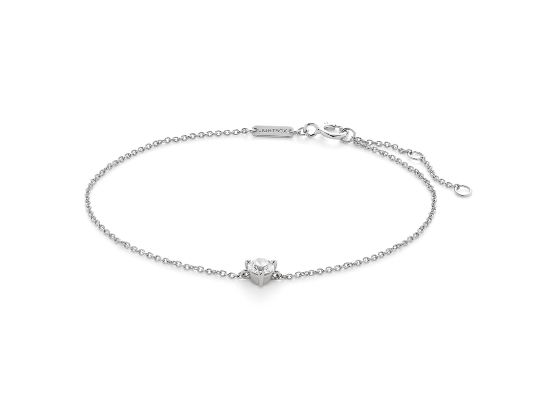 Front view of 0.25 carat round brilliant solitaire bracelet in 14k white gold