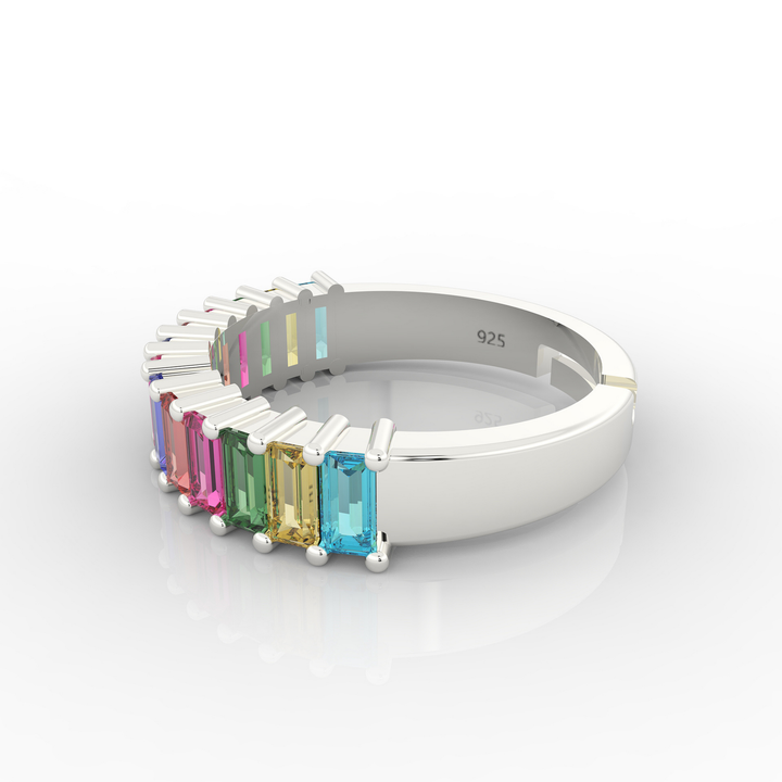 Baguette Cut Multi Sapphire Eternity Band White Gold Plated- Hallmarked 925 Sterling Silver