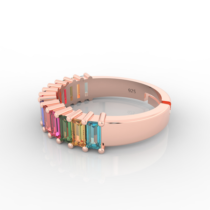 Baguette Cut Multi Sapphire Eternity Band Rose Gold Plated- Hallmarked 925 Sterling Silver
