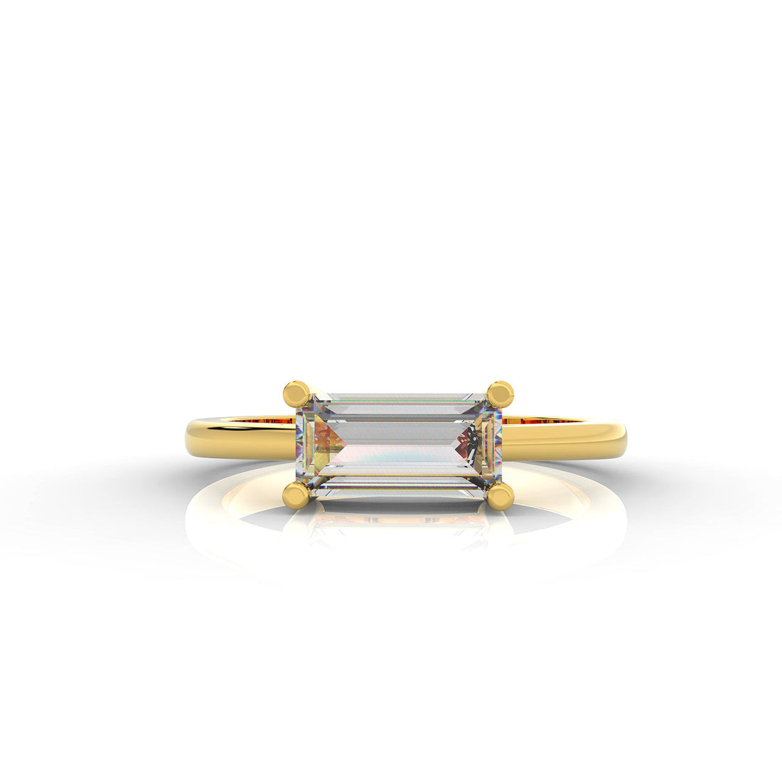Baguette Cut Solitaire Ring, Hallmarked 925 Sterling Silver