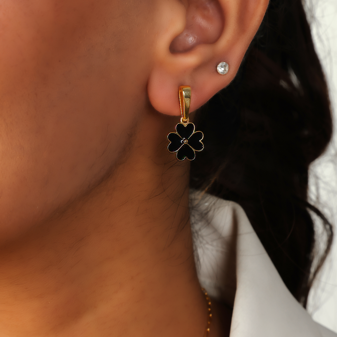Black Enameling Flower Drop Earrings For Her, Hallmarked 925 Sterling Silver