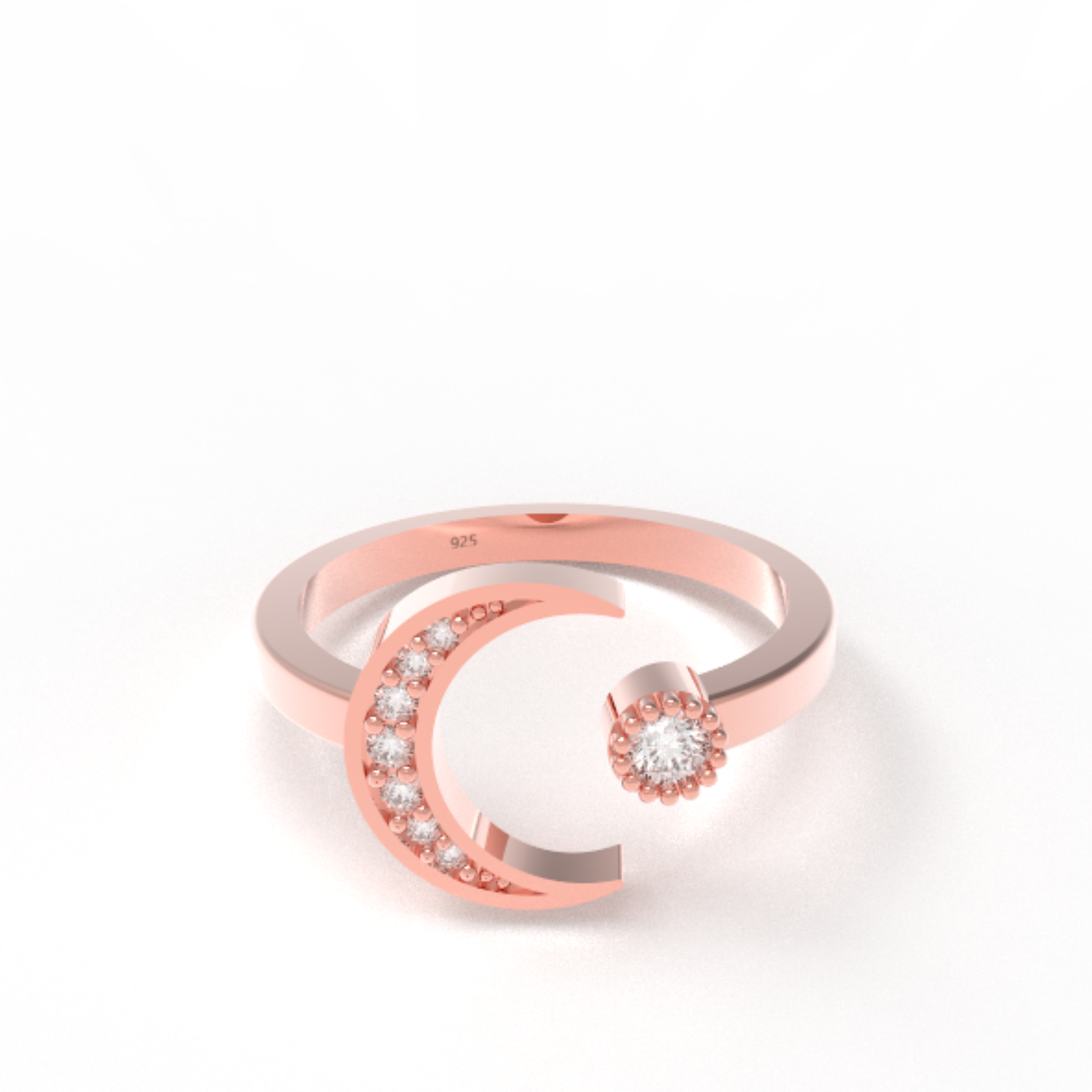 Moon And Sun Ring- Rose Gold Plated Hallmarked 925 Sterling Silver Ring