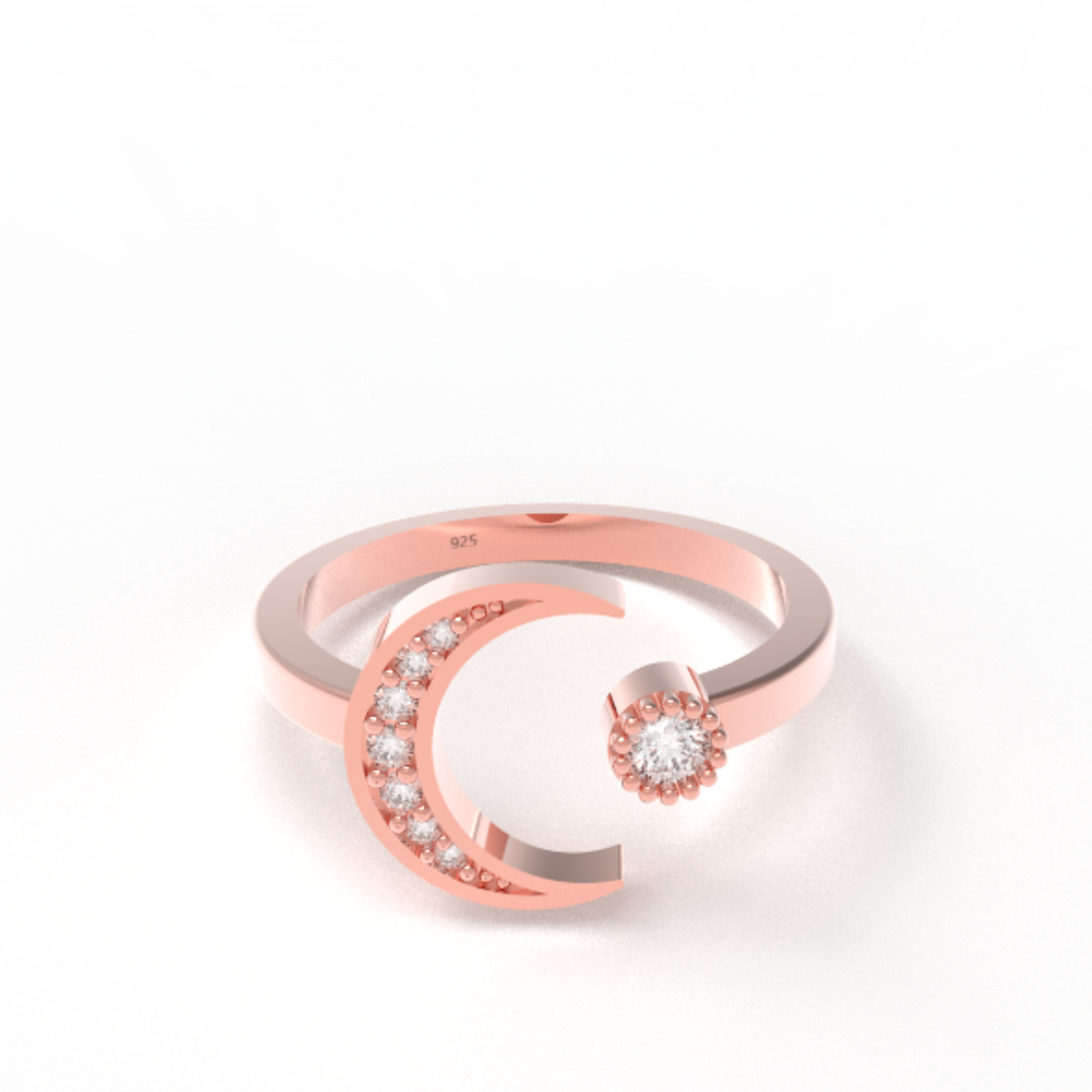 Moon And Sun Ring- Rose Gold Plated Hallmarked 925 Sterling Silver Ring
