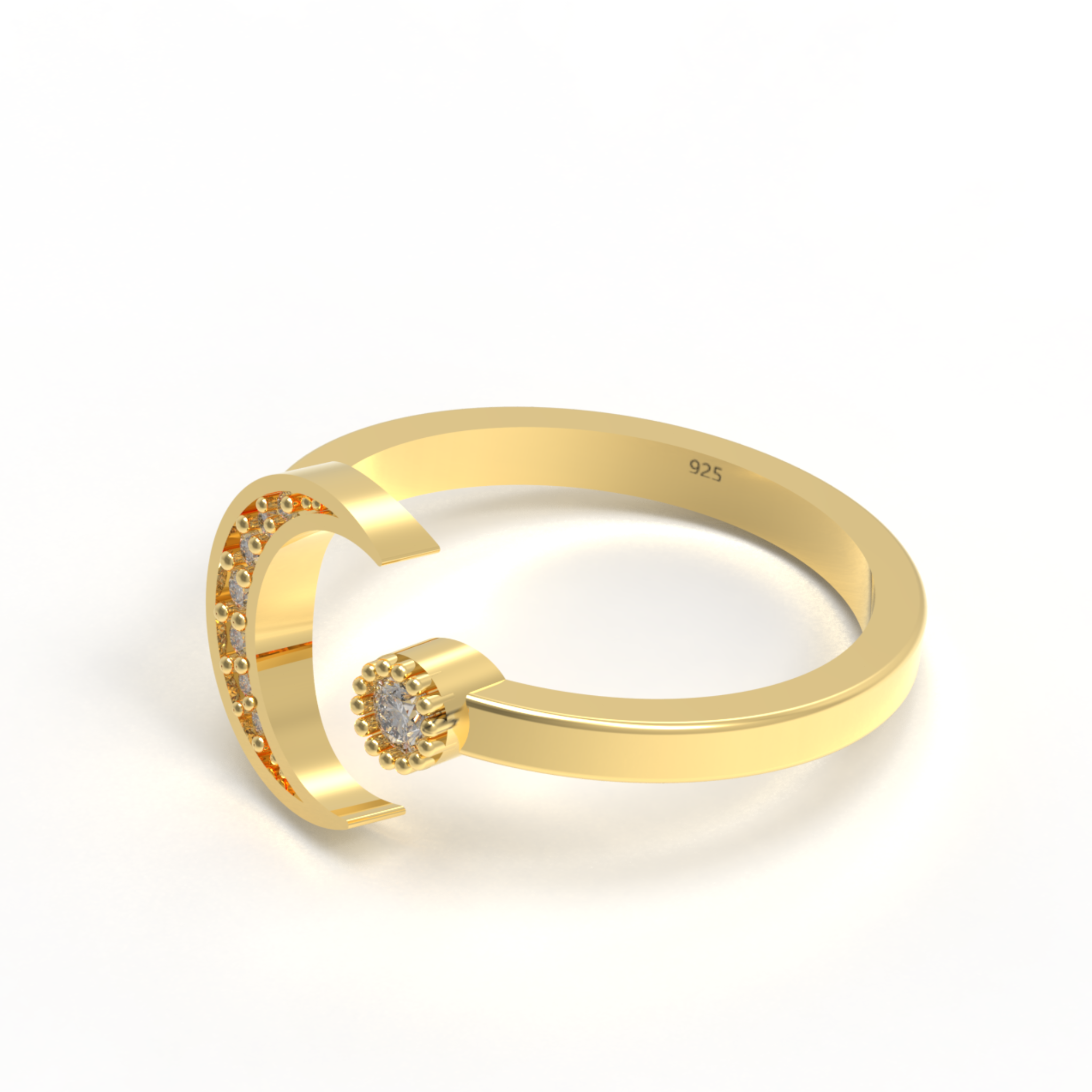 Moon And Sun Ring- Gold Plated Hallmarked 925 Sterling Silver