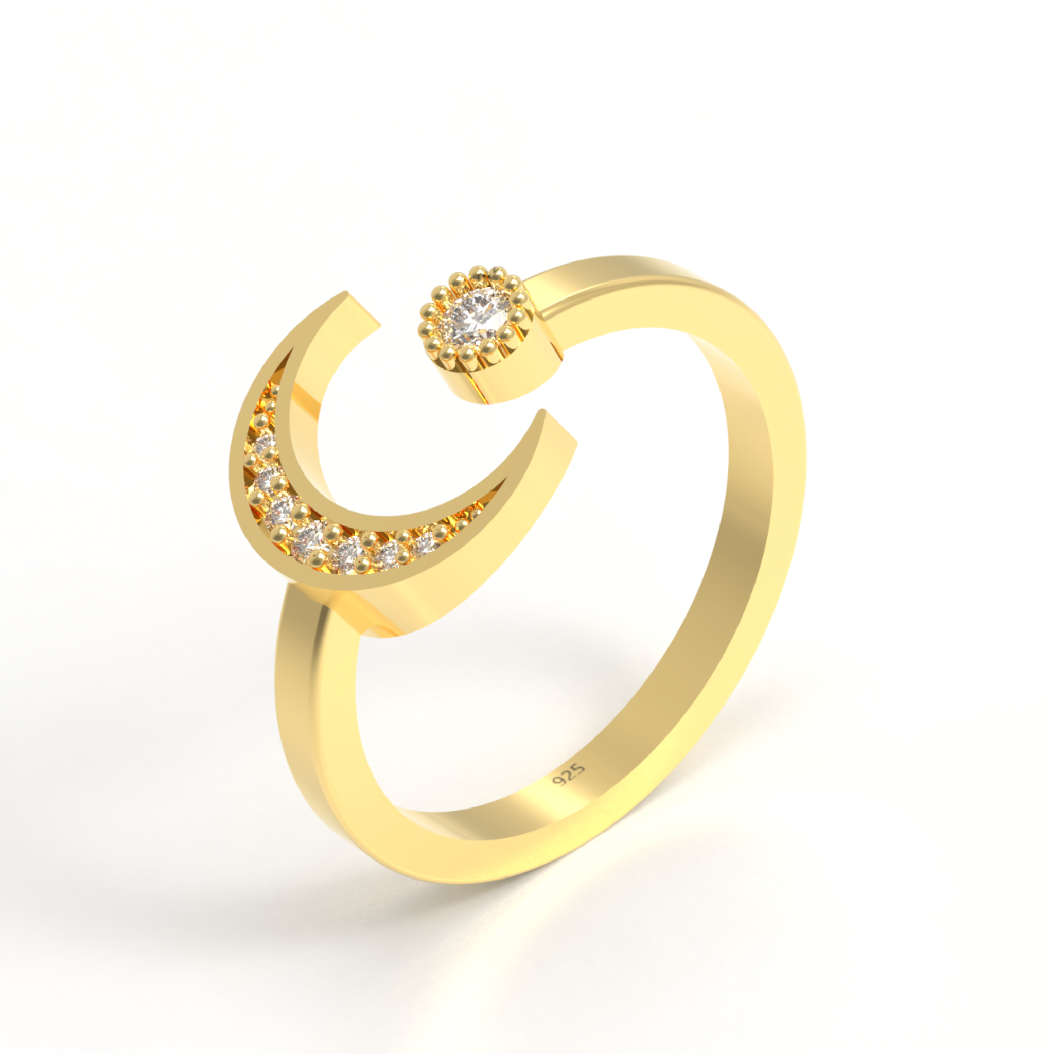 Moon And Sun Ring- Gold Plated Hallmarked 925 Sterling Silver
