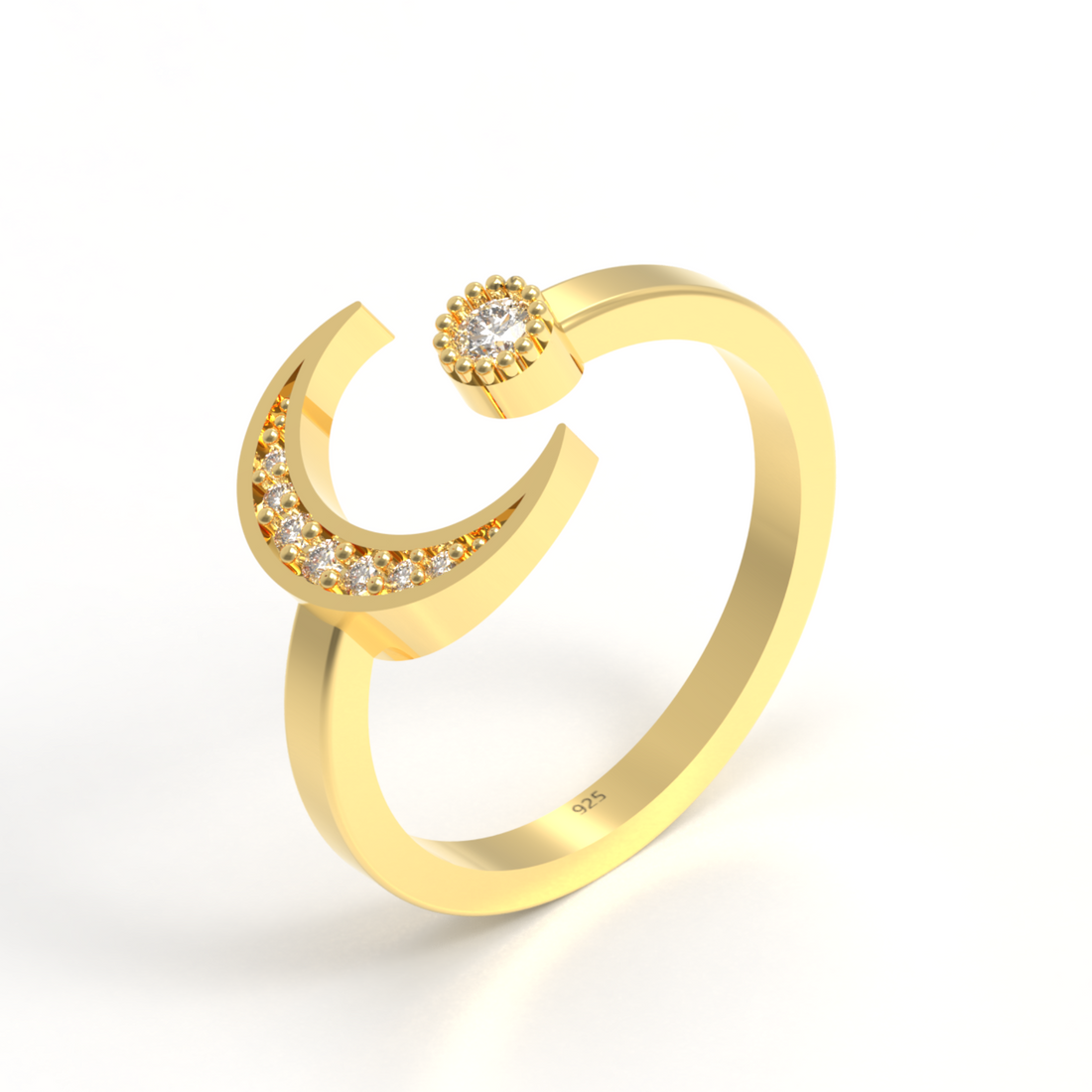 Moon And Sun Ring- Gold Plated Hallmarked 925 Sterling Silver