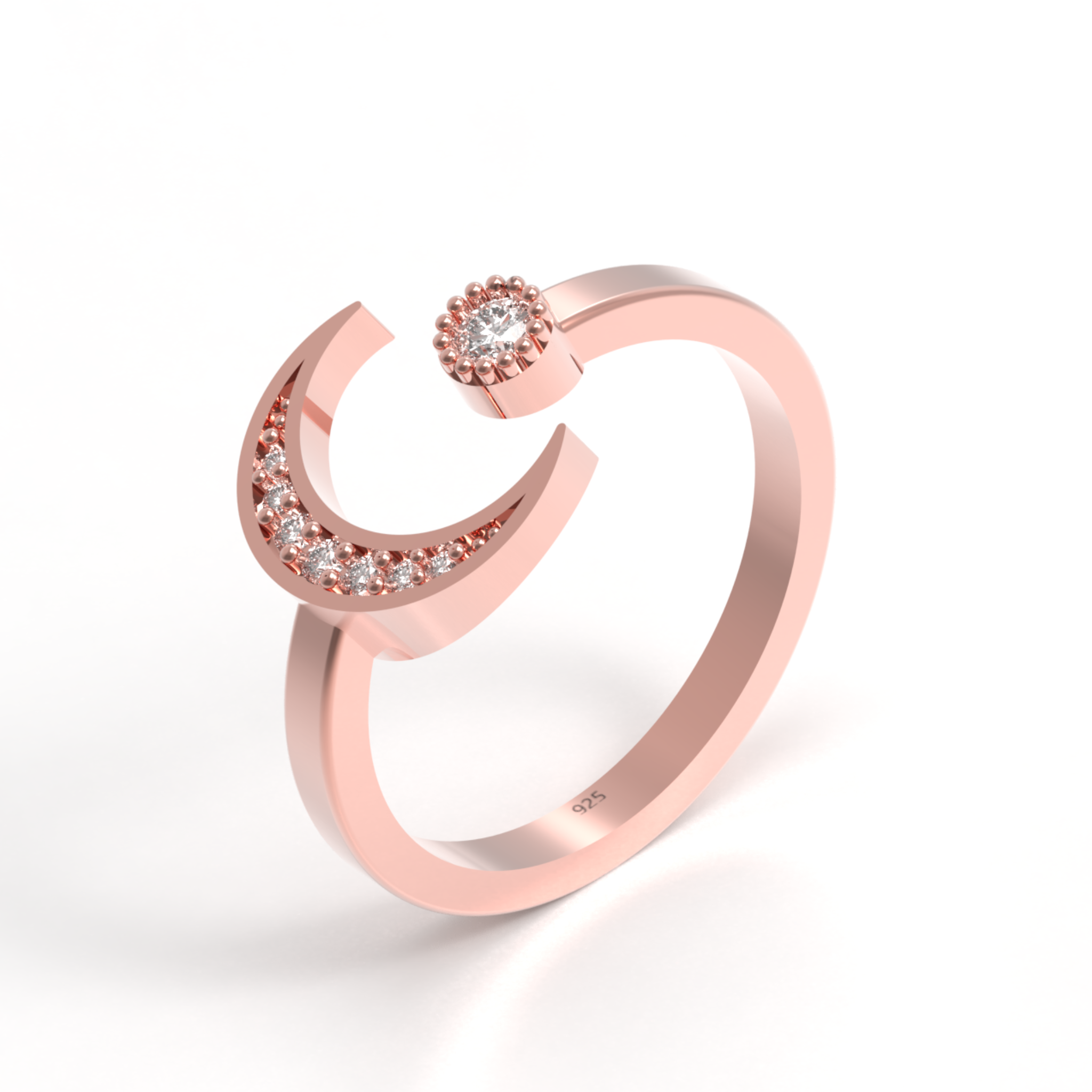 Moon And Sun Ring- Rose Gold Plated Hallmarked 925 Sterling Silver Ring