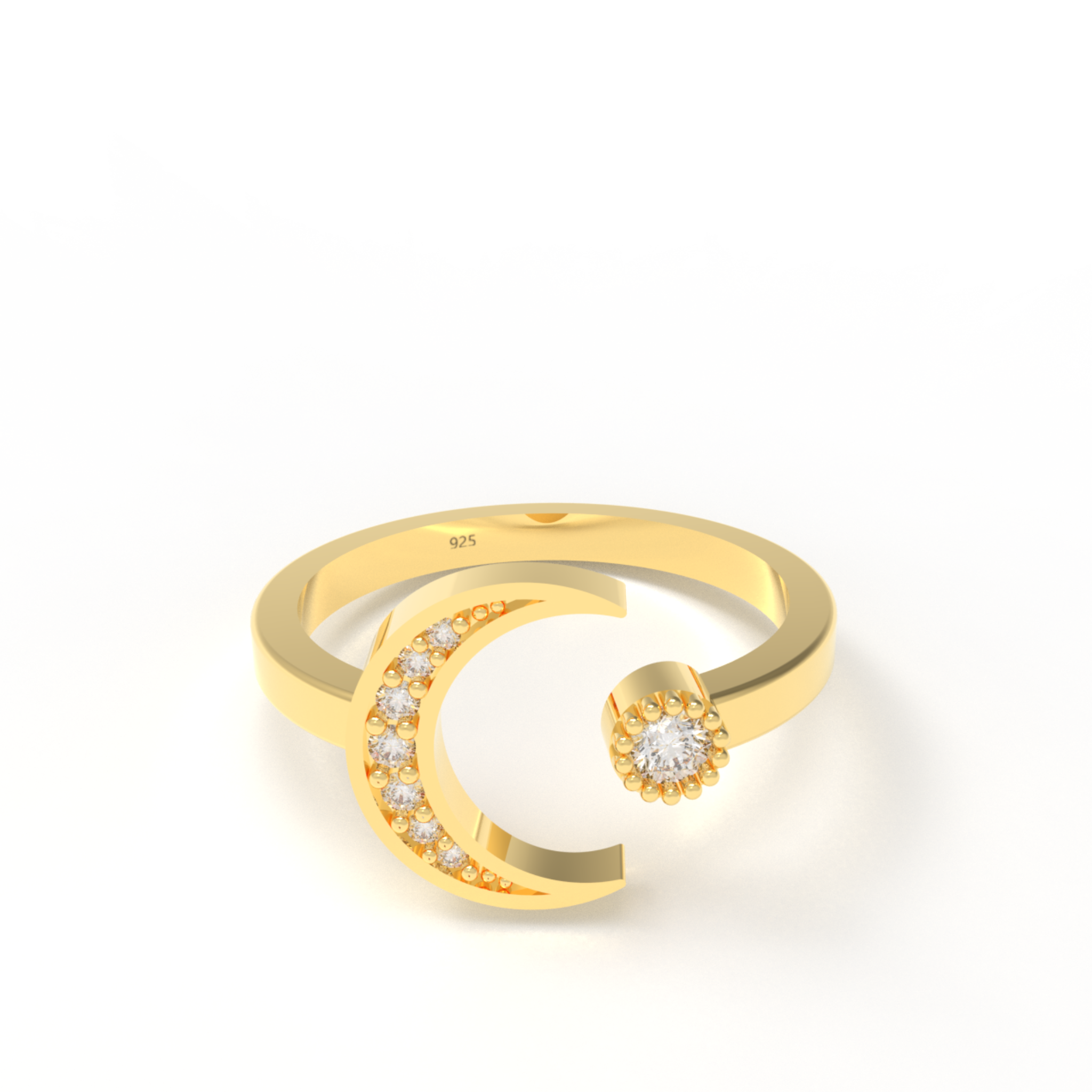 Moon And Sun Ring- Gold Plated Hallmarked 925 Sterling Silver