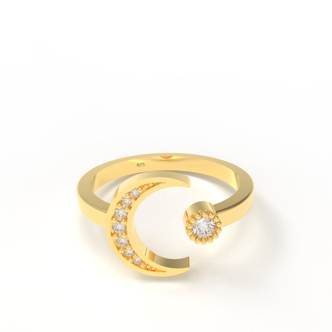 Moon And Sun Ring- Gold Plated Hallmarked 925 Sterling Silver