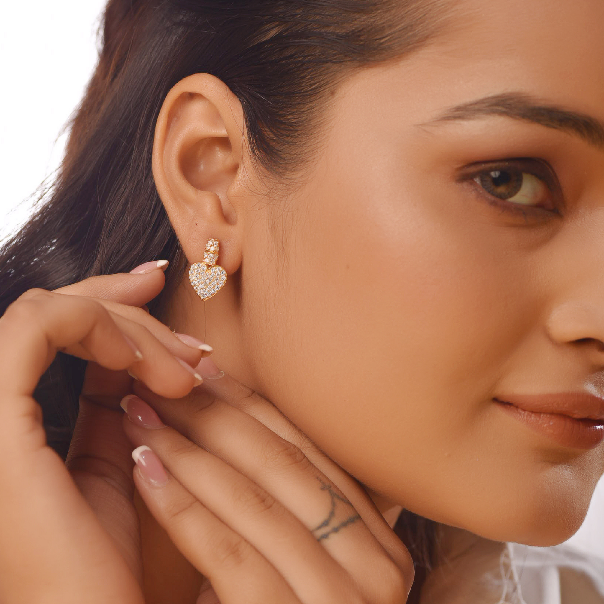 Chunky Heart Dangle Stud Earrings For Her, Hallmarked 925 Sterling Silver