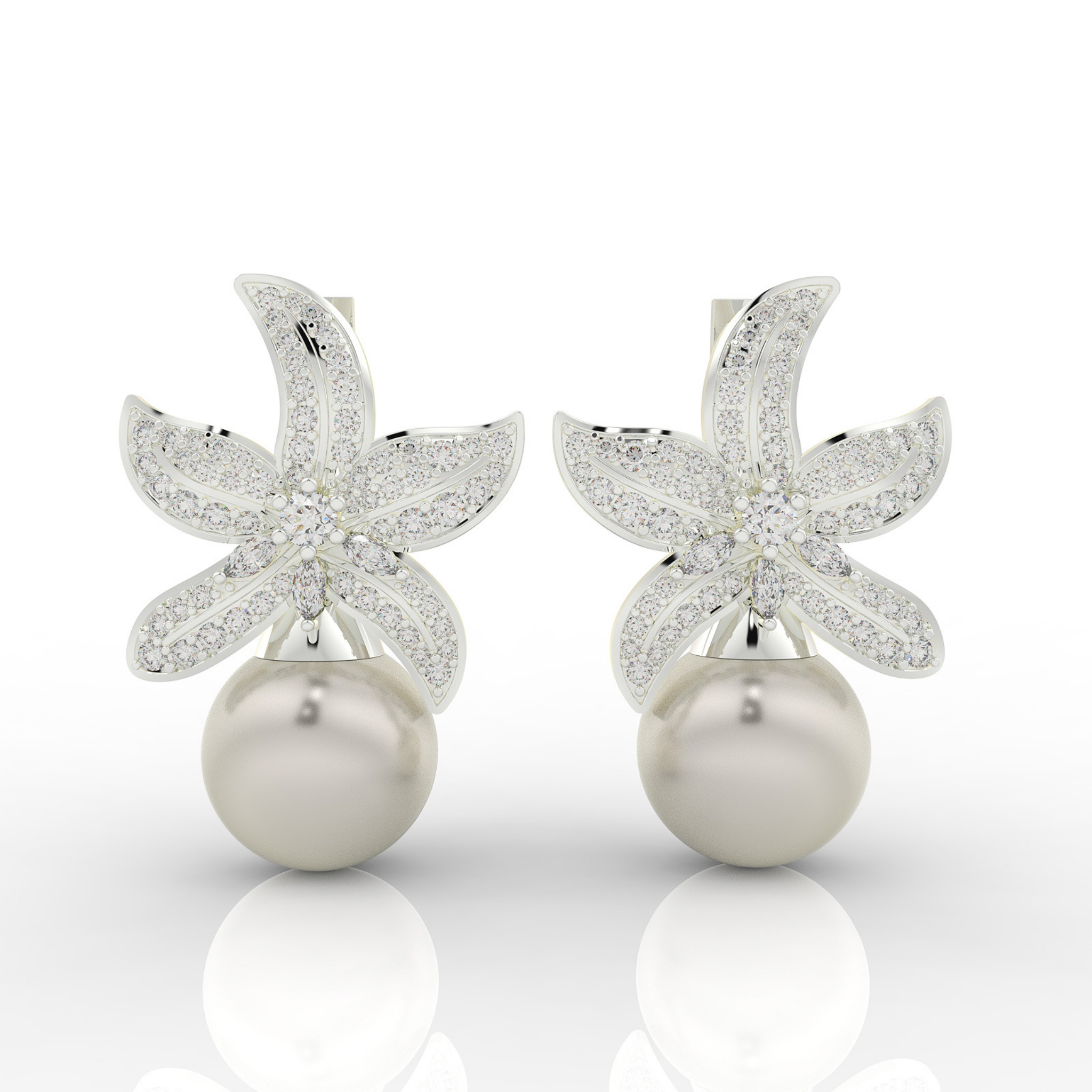 Cocktail Star Fish Pearl Dangle Earrings, Hallmarked 925 Sterling Silver