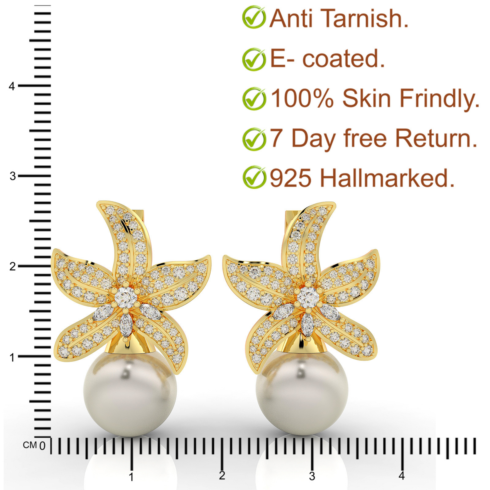Cocktail Star Fish Pearl Dangle Earrings, Hallmarked 925 Sterling Silver