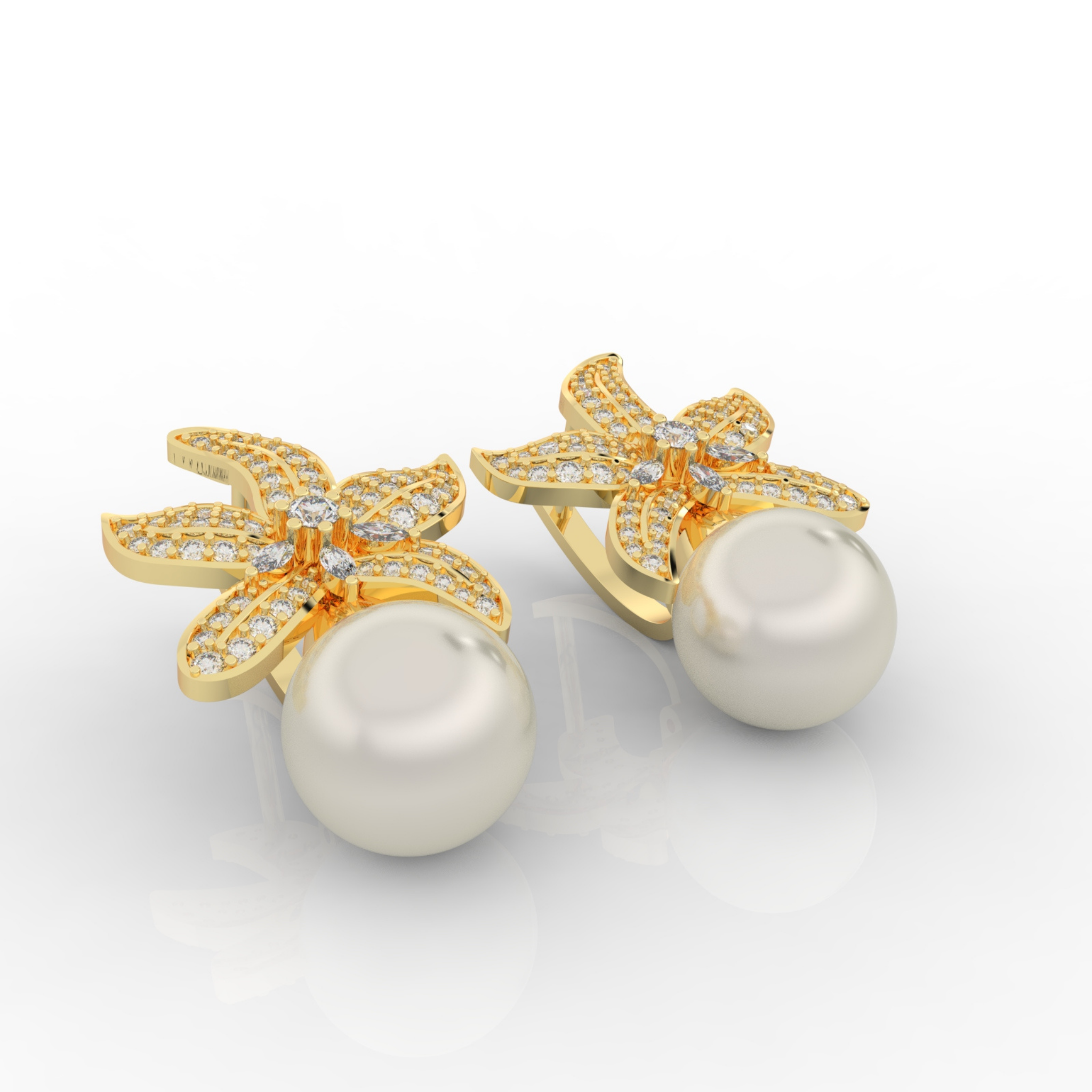 Cocktail Star Fish Pearl Dangle Earrings, Hallmarked 925 Sterling Silver