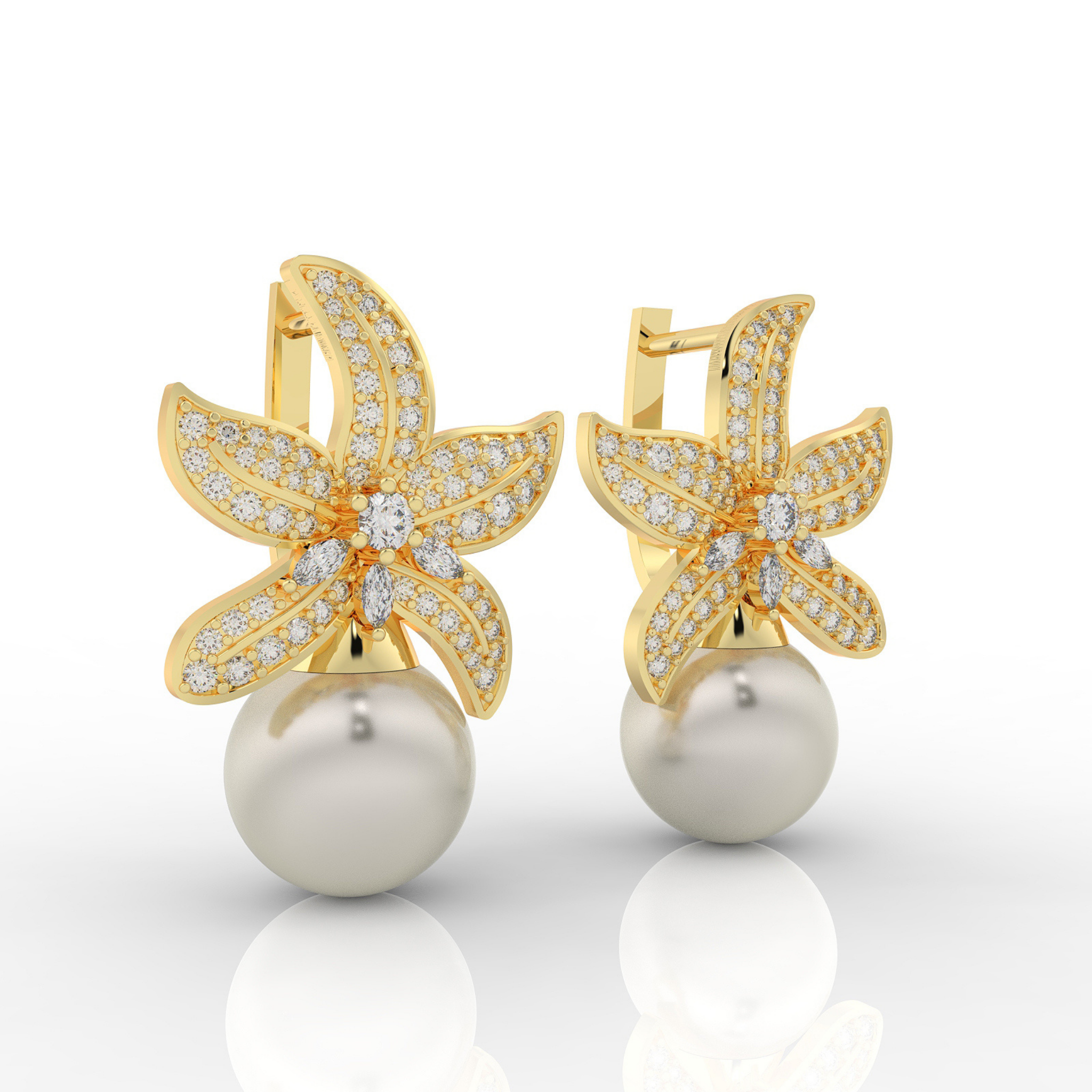 Cocktail Star Fish Pearl Dangle Earrings, Hallmarked 925 Sterling Silver