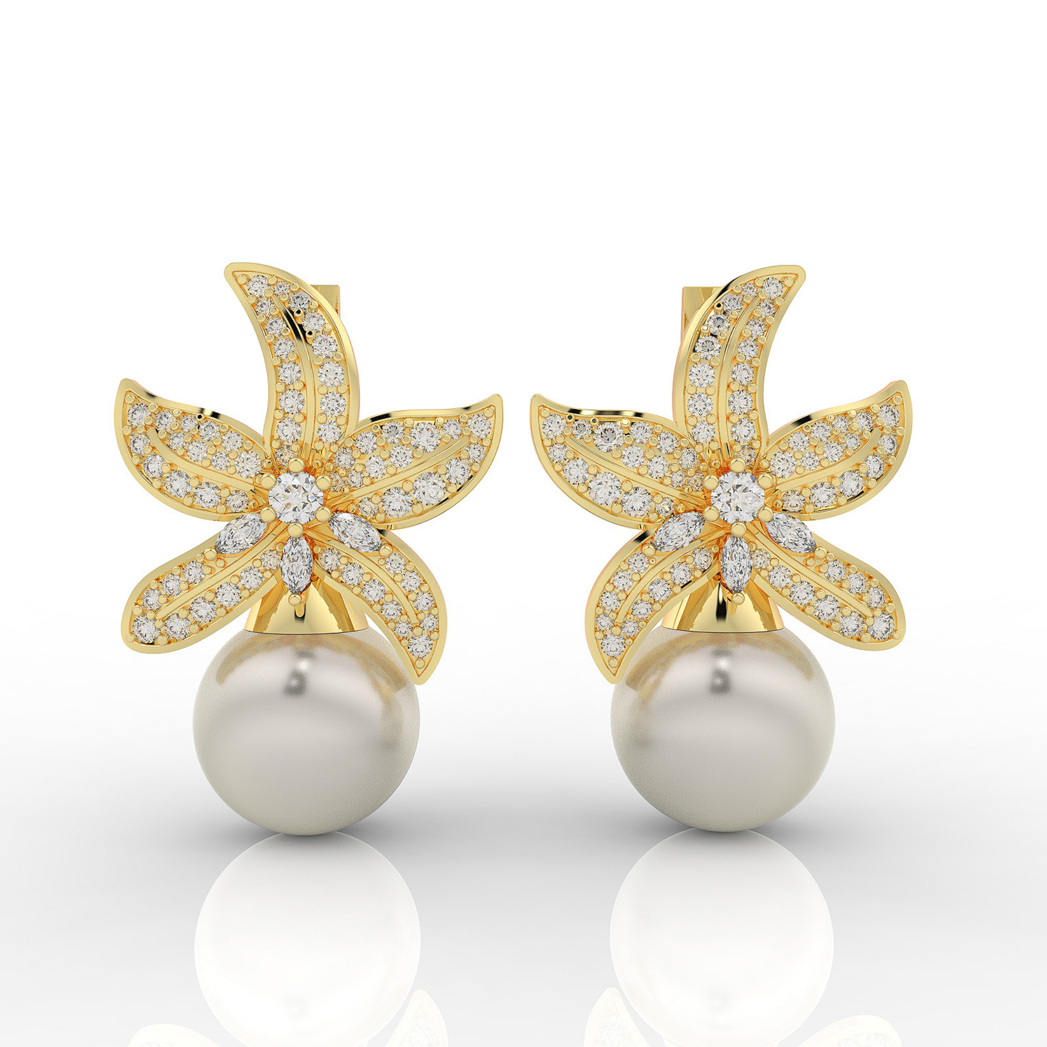 Cocktail Star Fish Pearl Dangle Earrings, Hallmarked 925 Sterling Silver