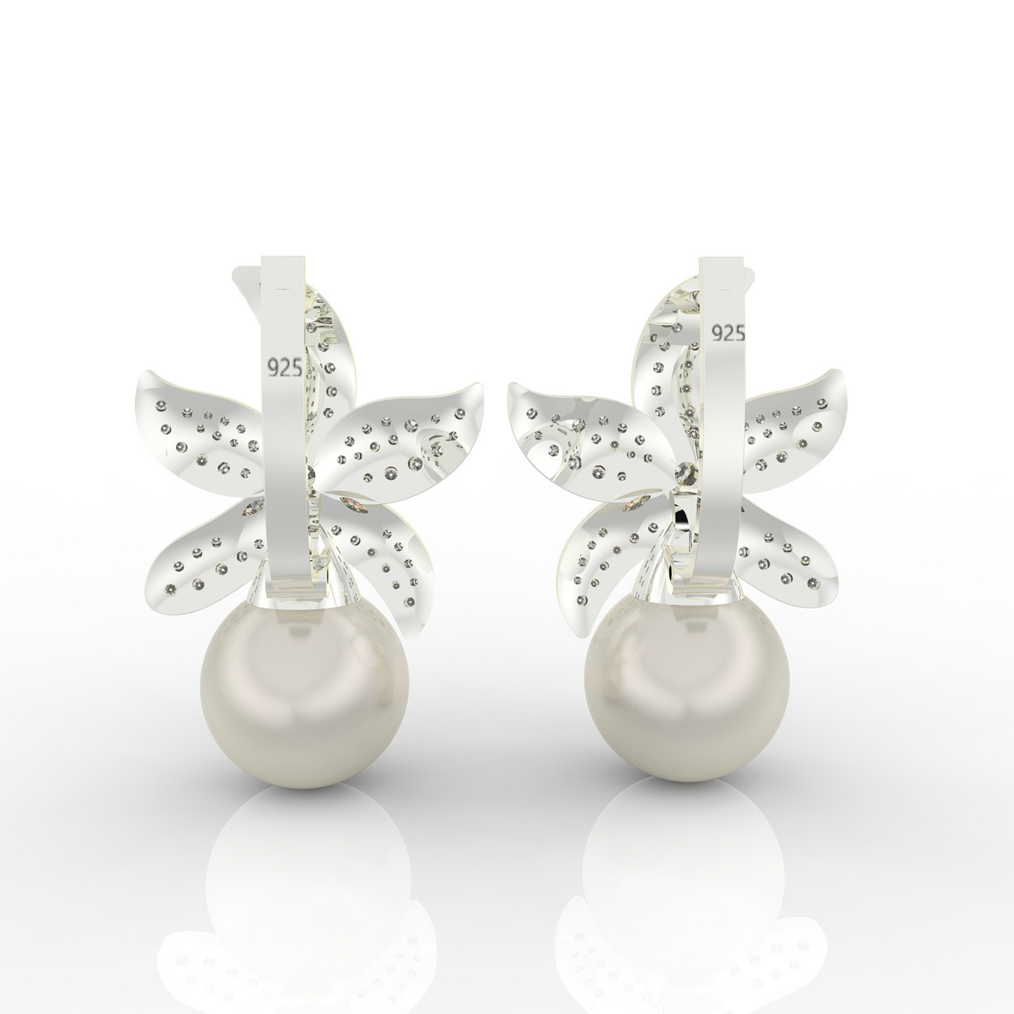 Cocktail Star Fish Pearl Dangle Earrings, Hallmarked 925 Sterling Silver