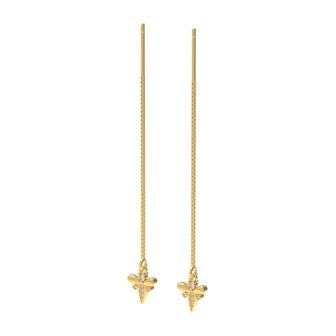 Cute Insect Bee Threader Drop Earrings, Hallmarked 925 Sterling Silver