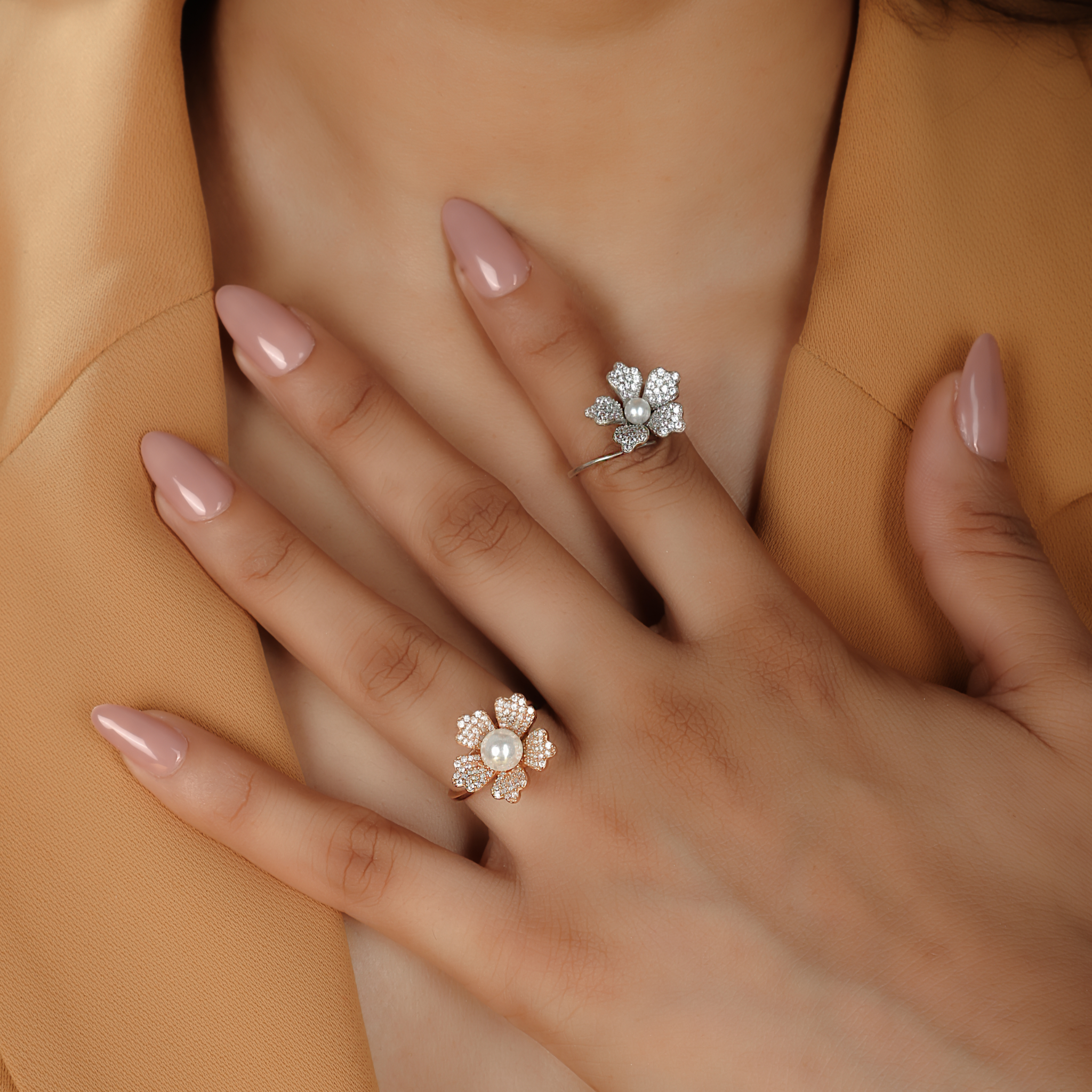 Daisy Pearl Stone Engagement Ring, Hallmarked 925 Sterling Silver Rose Gold