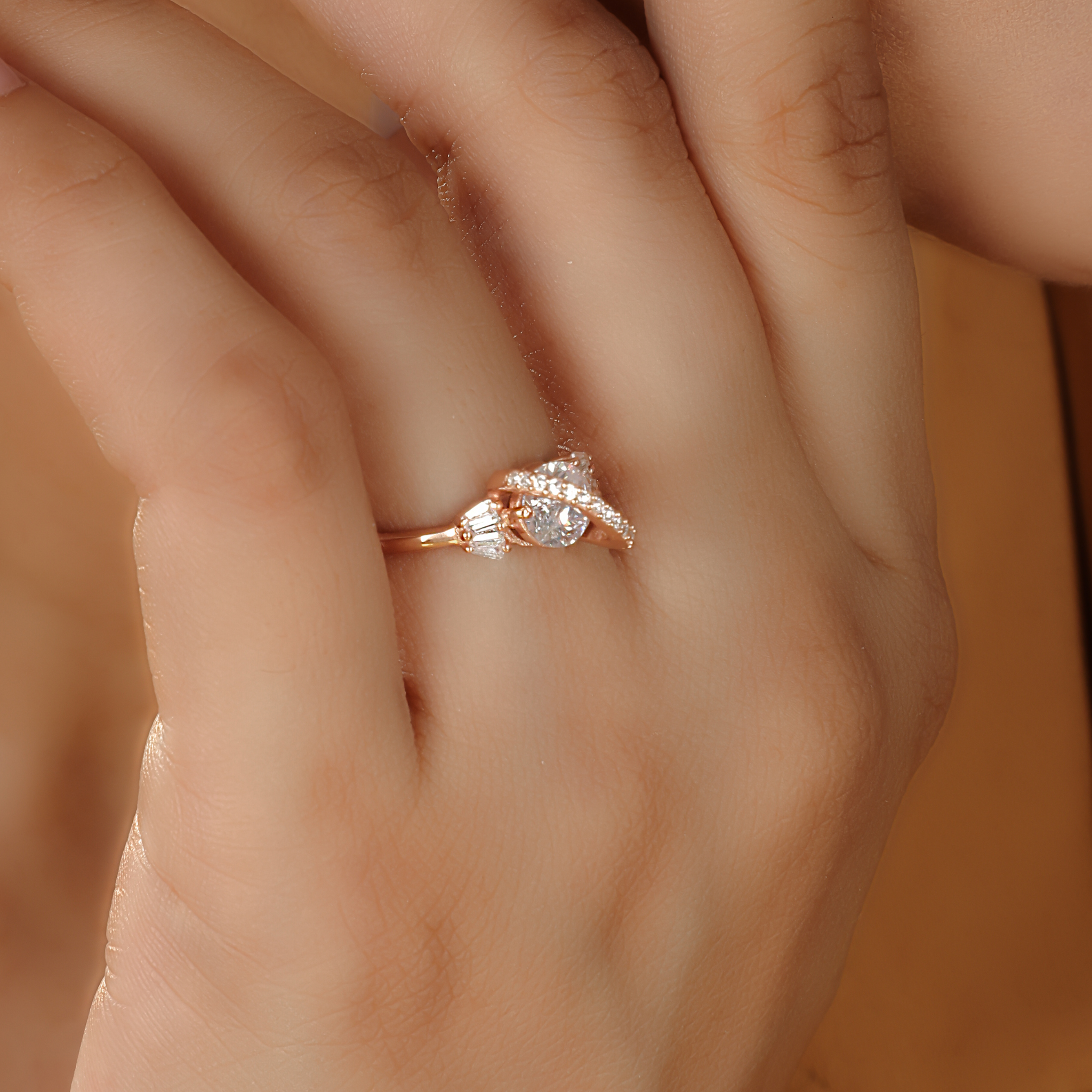 Dynamic Solitaire Engagement Ring- Hallmarked 925 Sterling Silver Rose Gold