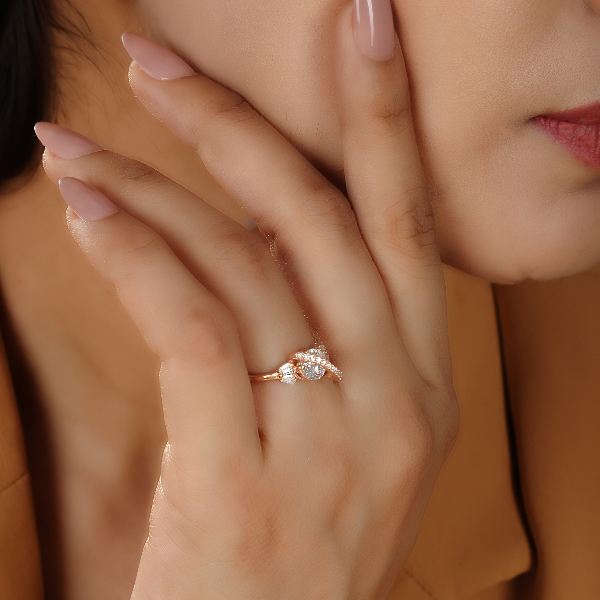 Dynamic Solitaire Engagement Ring- Hallmarked 925 Sterling Silver Rose Gold