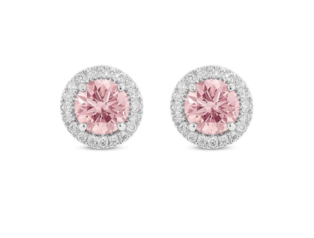 Lab-Grown Diamond 2ct. tw. Halo 14k Gold Earrings | Pink