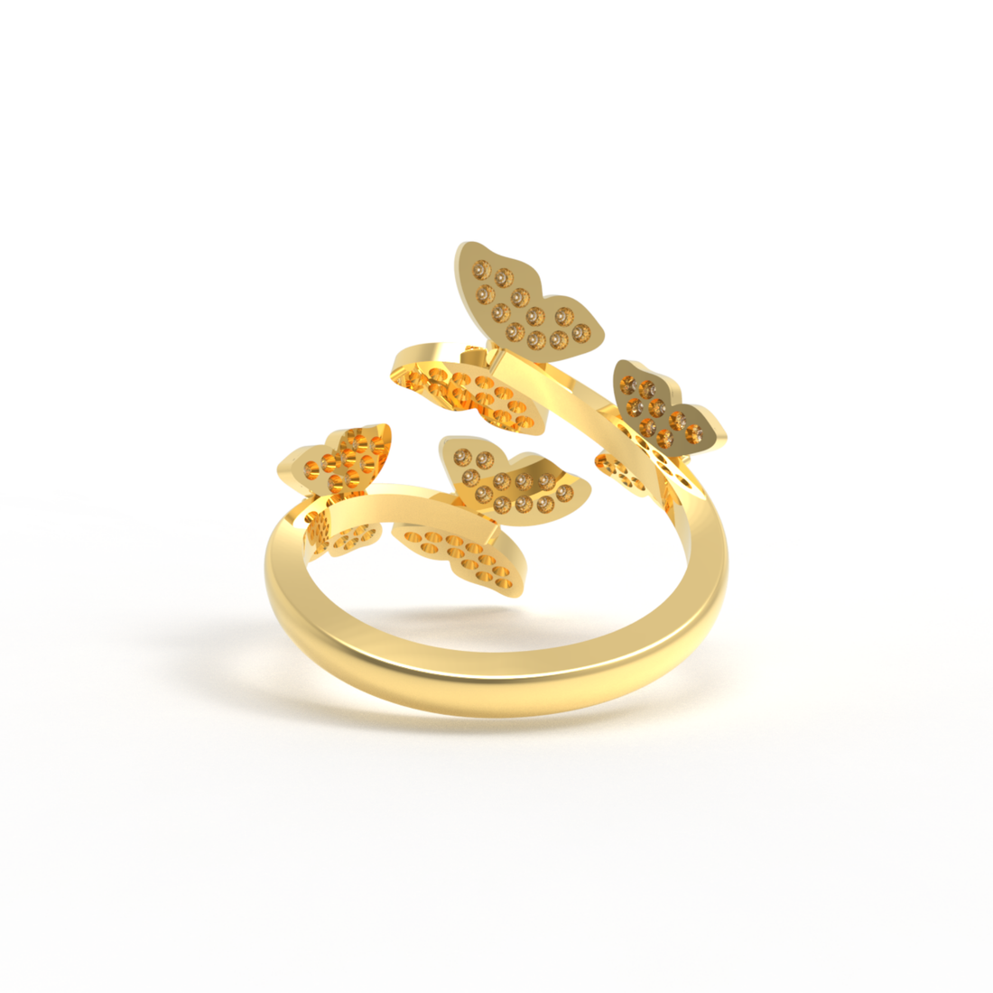 Elegant Butterfly Wrap Around Ring Yellow Gold Plated, Hallmarked 925 Sterling Silver