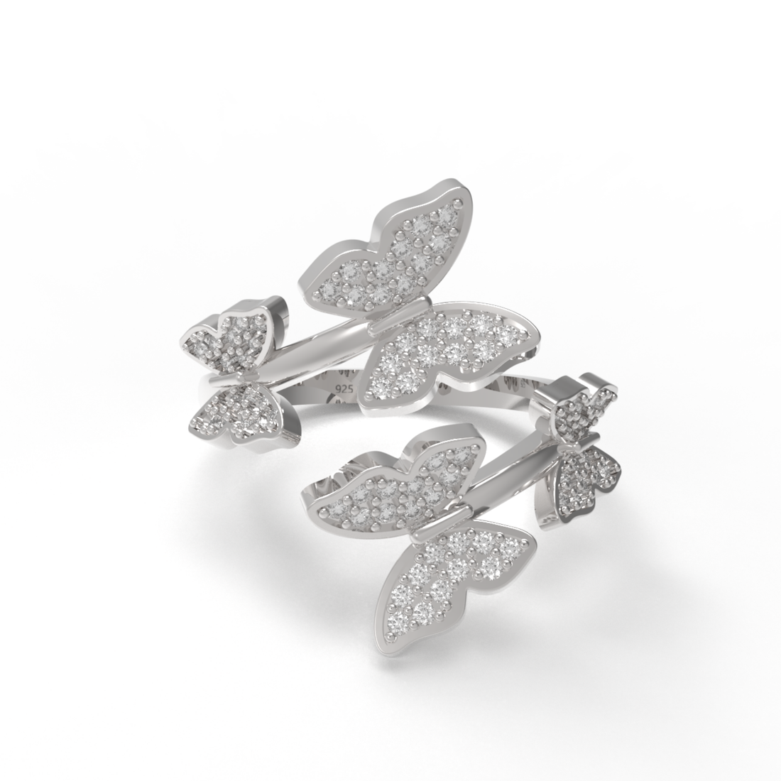 Elegant Butterfly Wrap Around Ring, Hallmarked 925 Sterling Silver