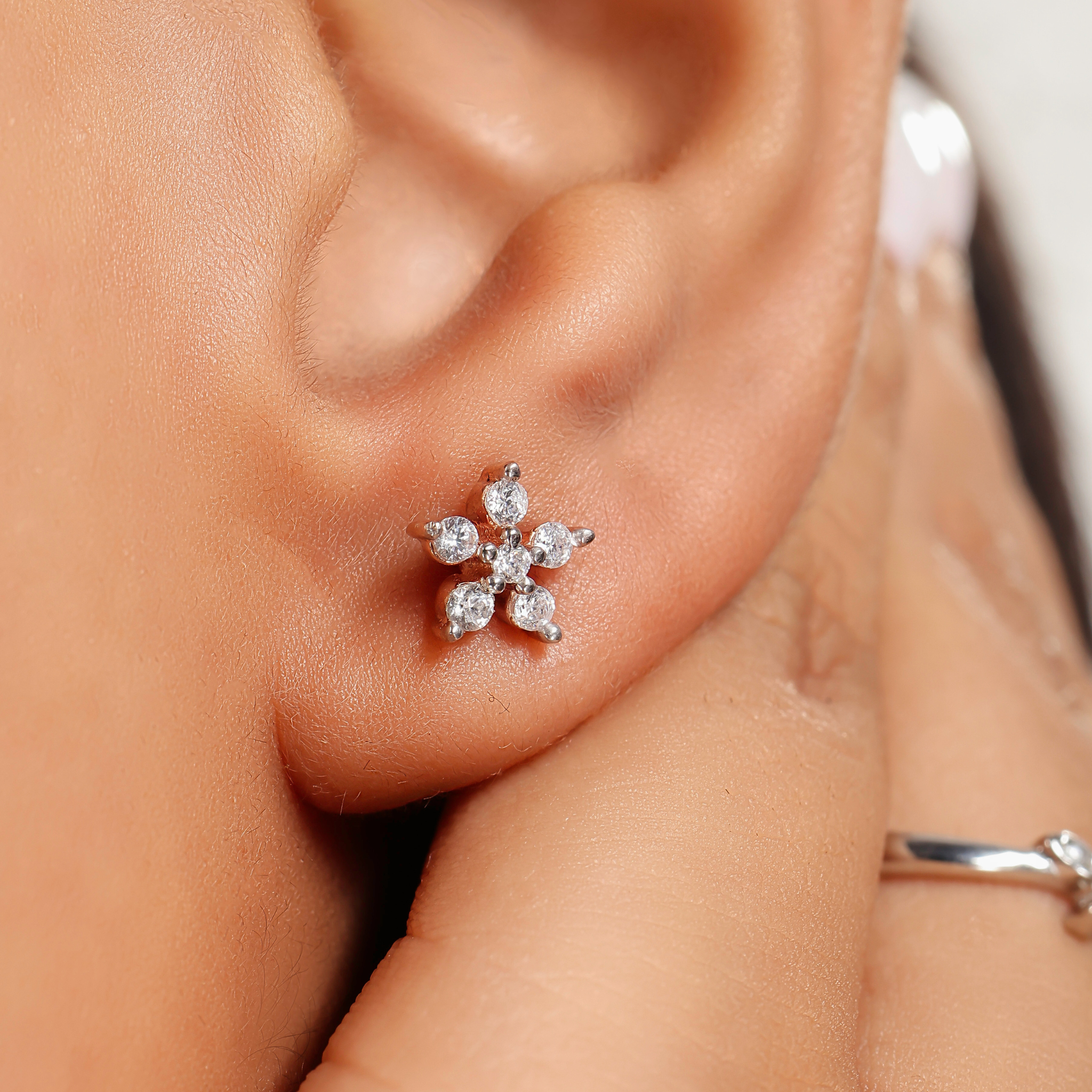 Elegant Floral Tiny Stud Earring For Girl, Hallmarked 925 Sterling Silver