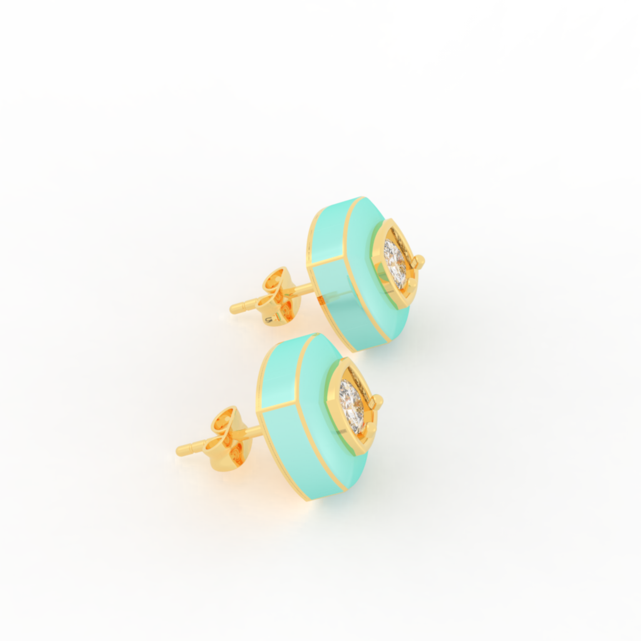 Enameling Square Cut Statement Stud Earrings, Hallmarked 925 Sterling Silver