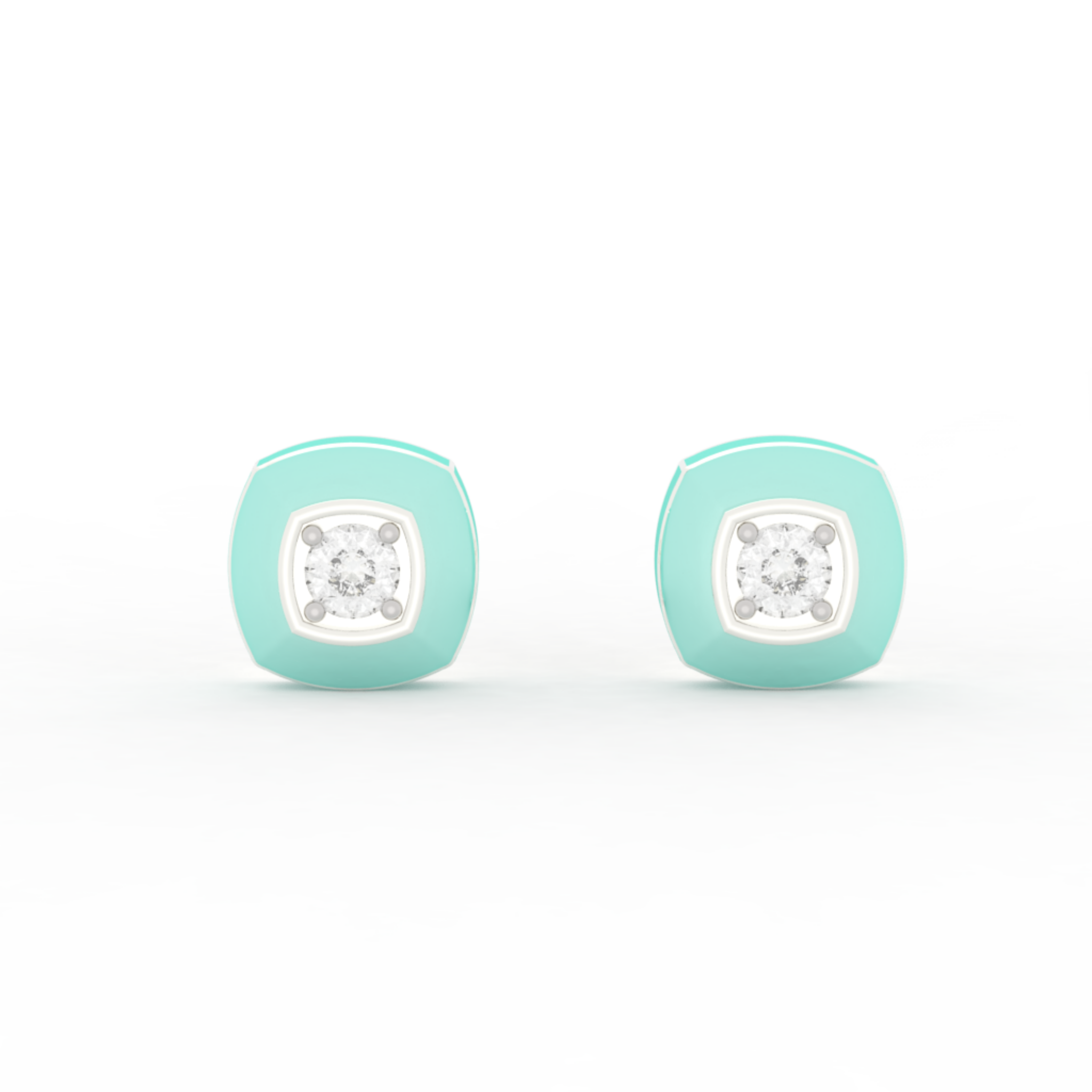 Enameling Square Cut Statement Stud Earrings, Hallmarked 925 Sterling Silver