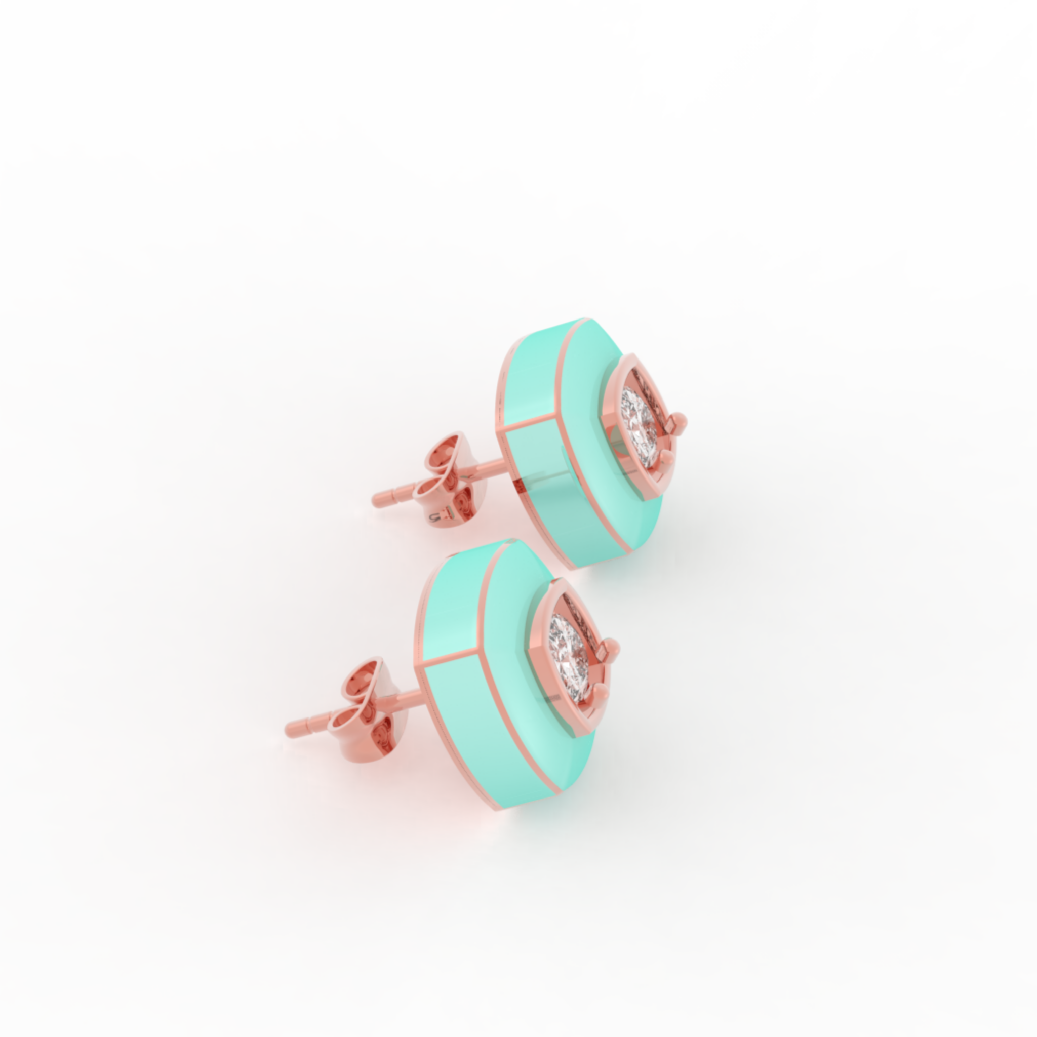 Enameling Square Cut Statement Stud Earrings, Hallmarked 925 Sterling Silver