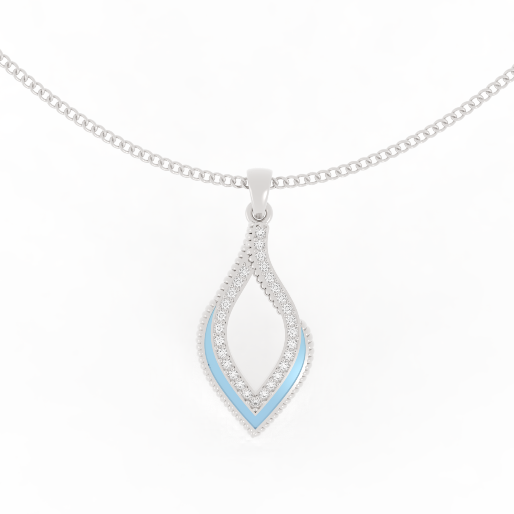 Eye Catching Tear Drop Charm With Chain, Hallmarked 925 Sterling Silver