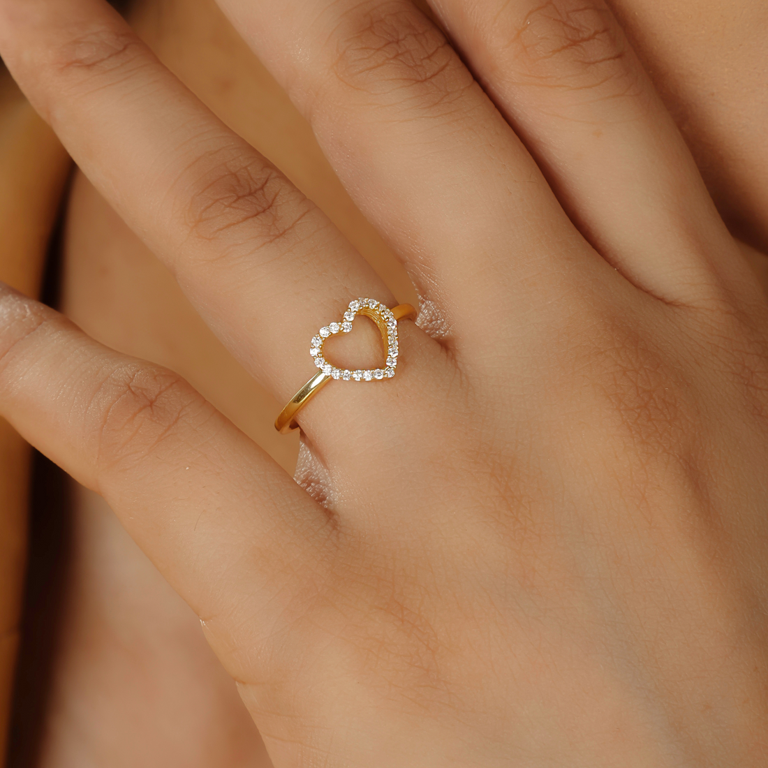Valentine's Fall in Love Heart Shaped Pavé Ring – Hallmarked 925 Sterling Silver Yellow Gold Plated | Romantic & Elegant Jewelry
