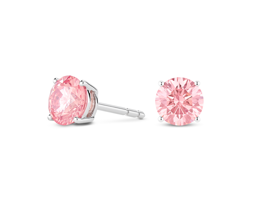 Finest Lab-Grown Diamond 2ct. tw. Round Brilliant Solitaire Studs | Pink