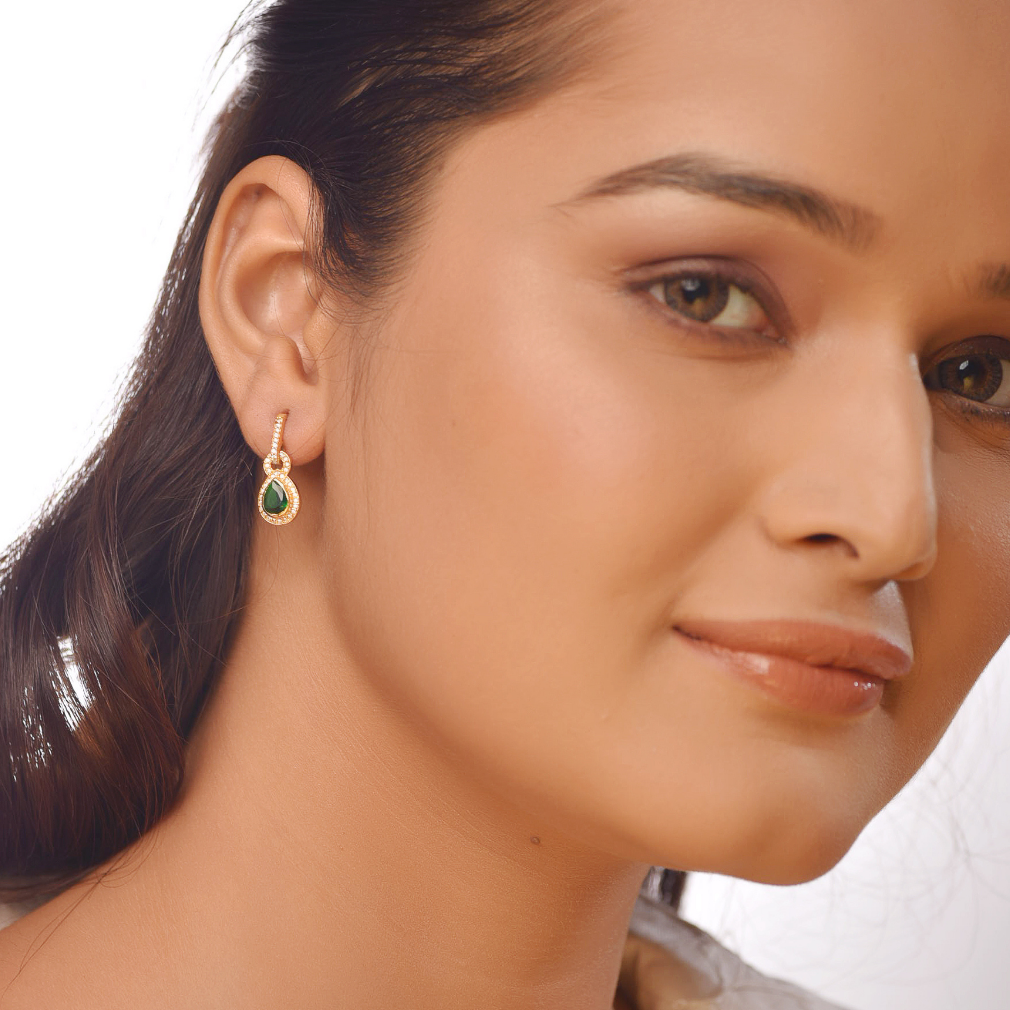 Flat Emerald Dangle Earrings, Hallmarked 925 Sterling Silver