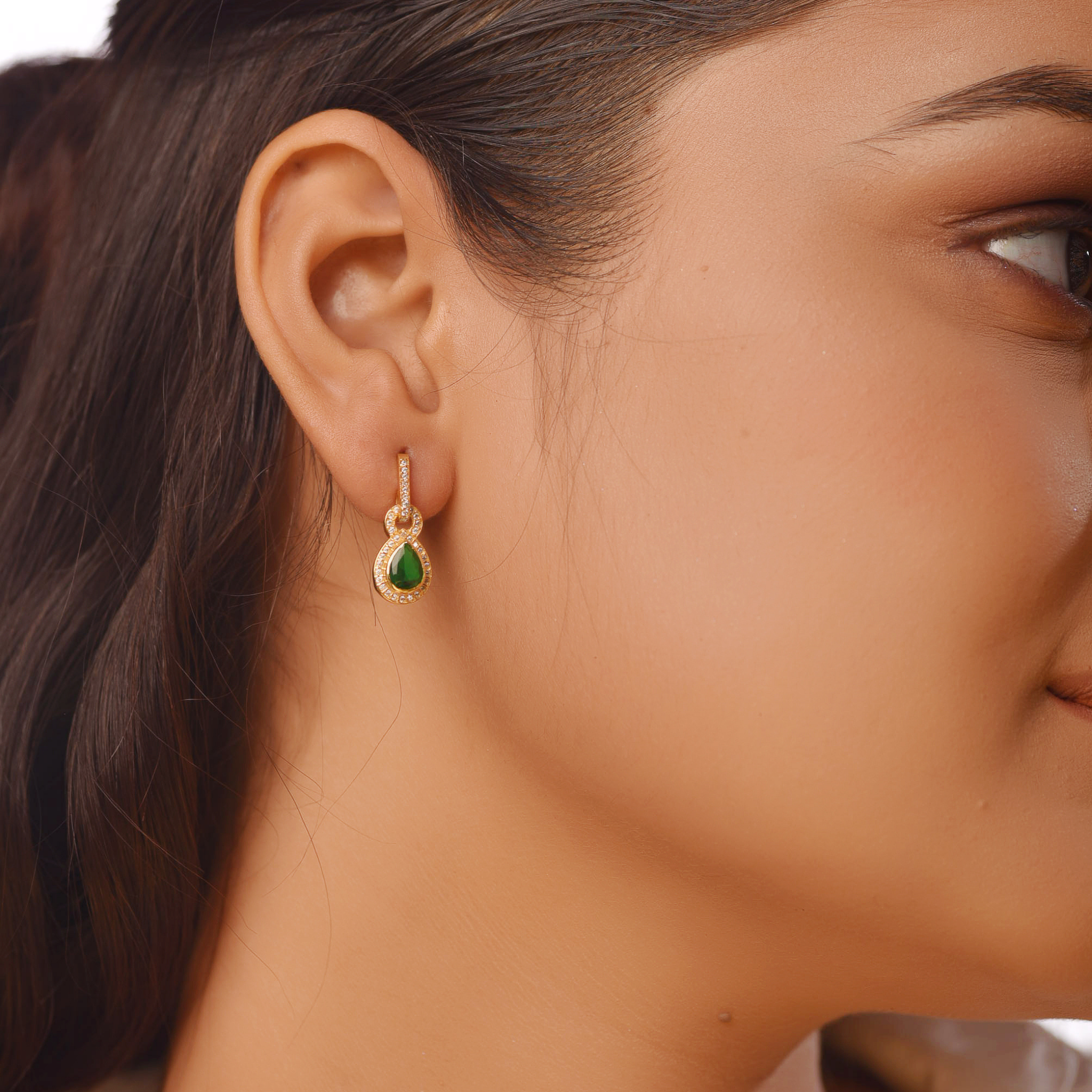 Flat Emerald Dangle Earrings, Hallmarked 925 Sterling Silver