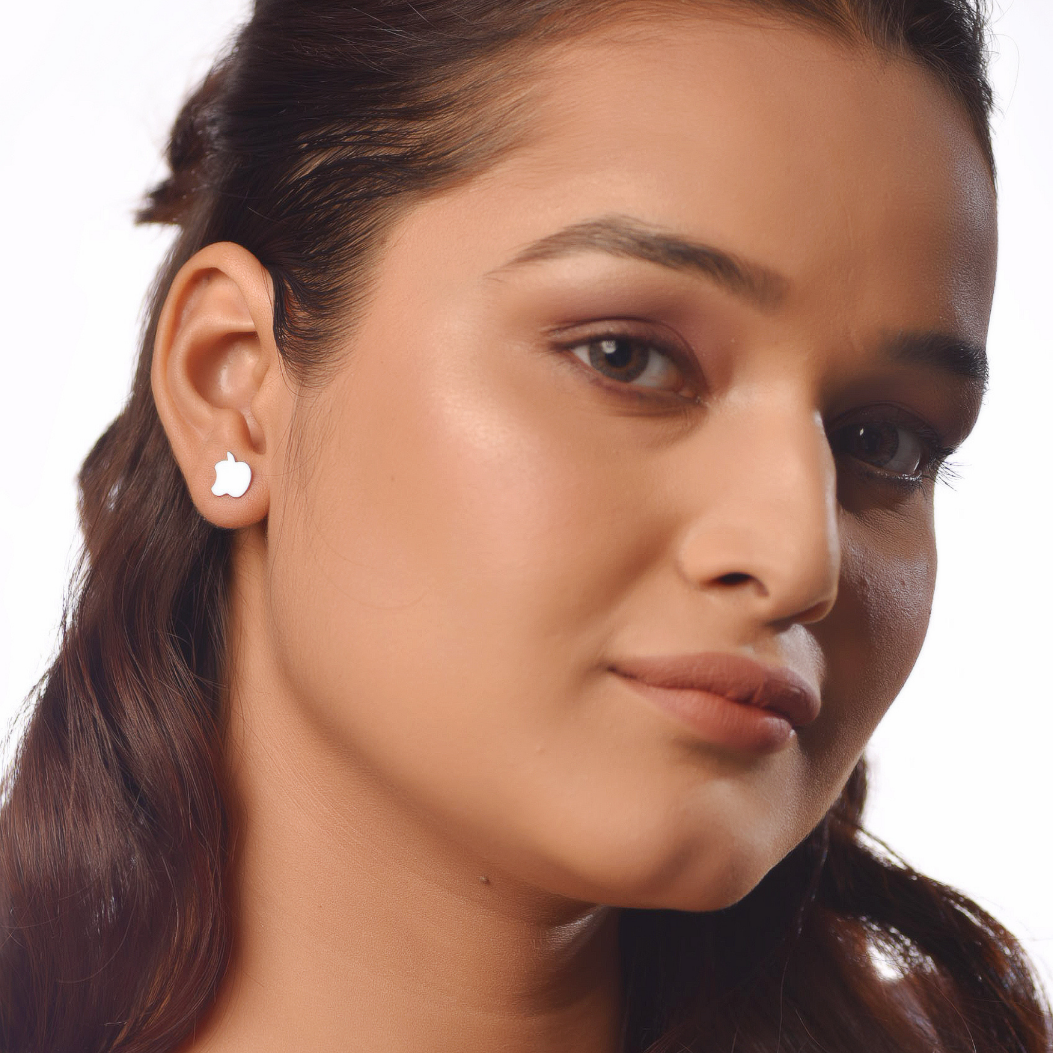 Flat Tiny Apple Stud Earrings, Hallmarked 925 Sterling Silver