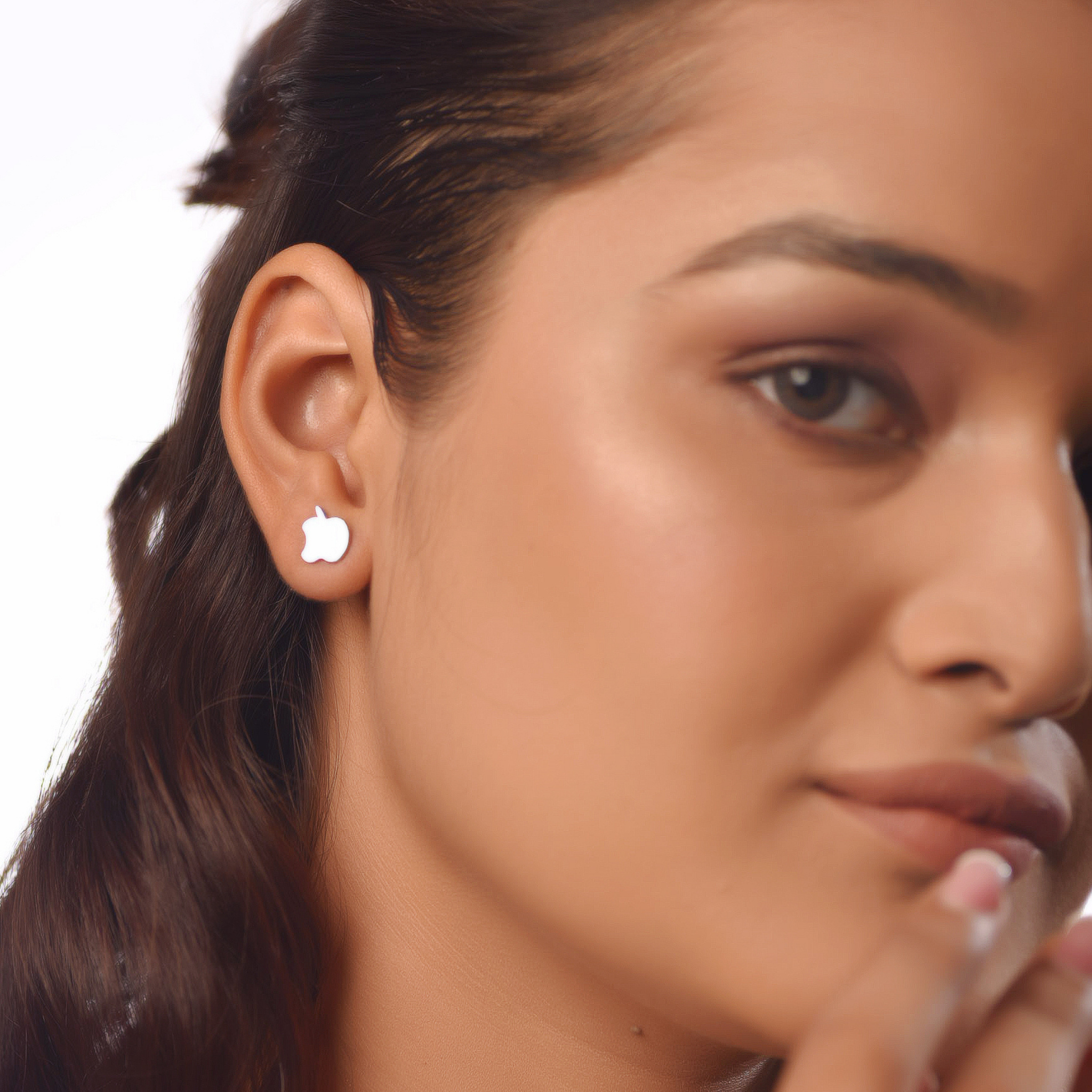 Flat Tiny Apple Stud Earrings, Hallmarked 925 Sterling Silver