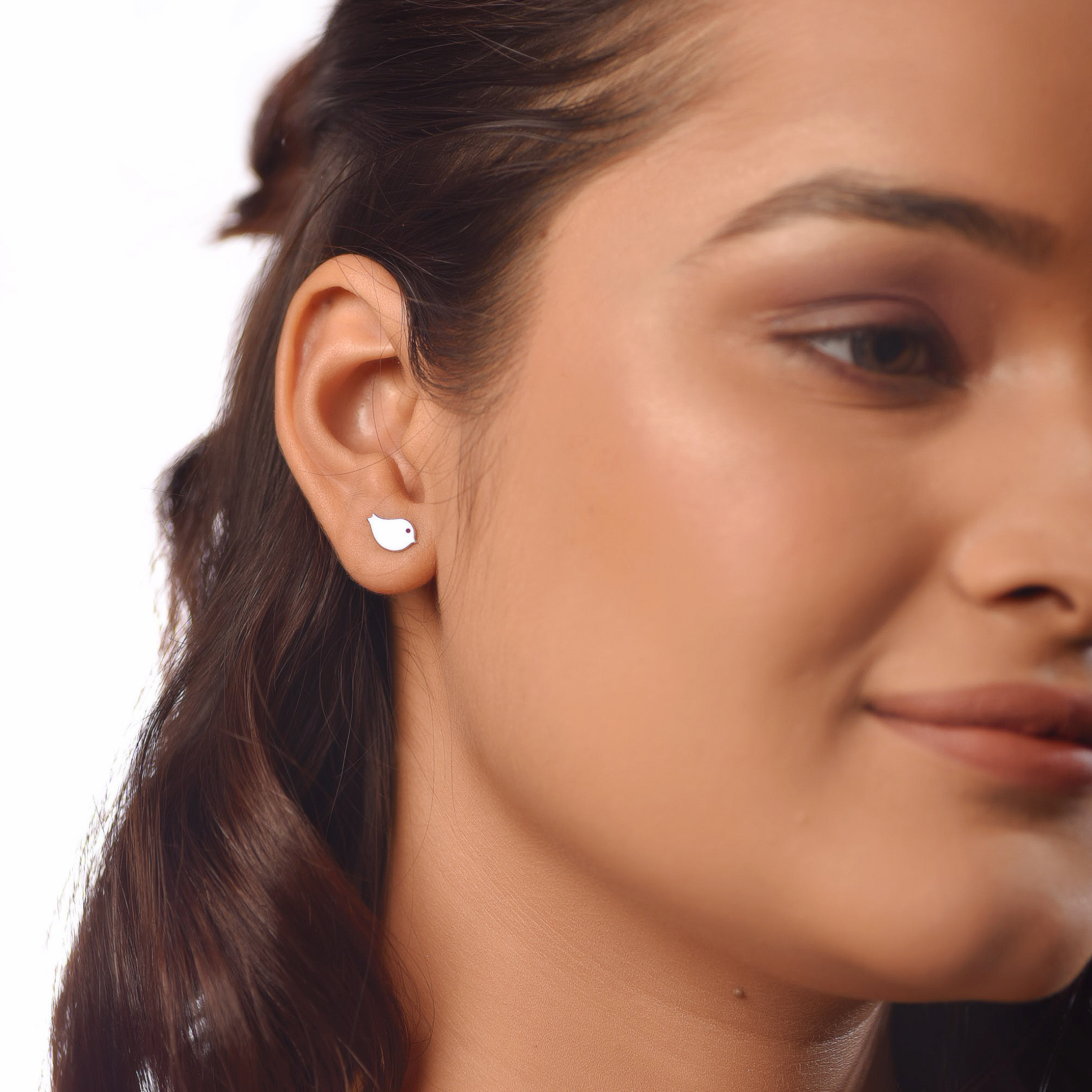 Flat Tiny Birds Stud Earrings, Hallmarked 925 Sterling Silver