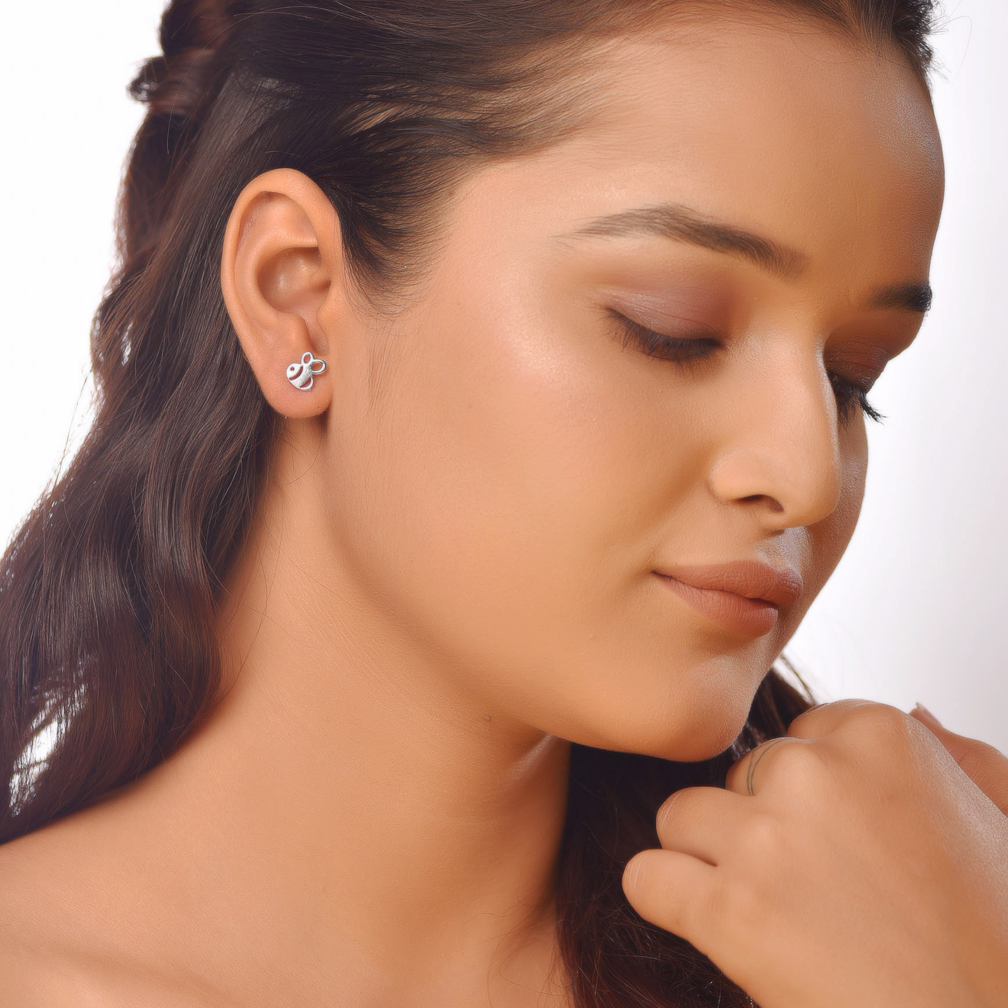 Flat Tiny Bumble Bee Stud Earrings, Hallmarked 925 Sterling Silver