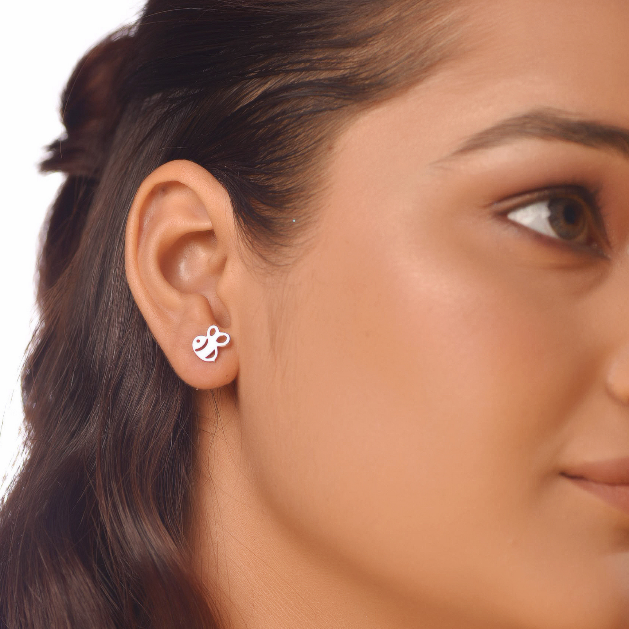 Flat Tiny Bumble Bee Stud Earrings, Hallmarked 925 Sterling Silver