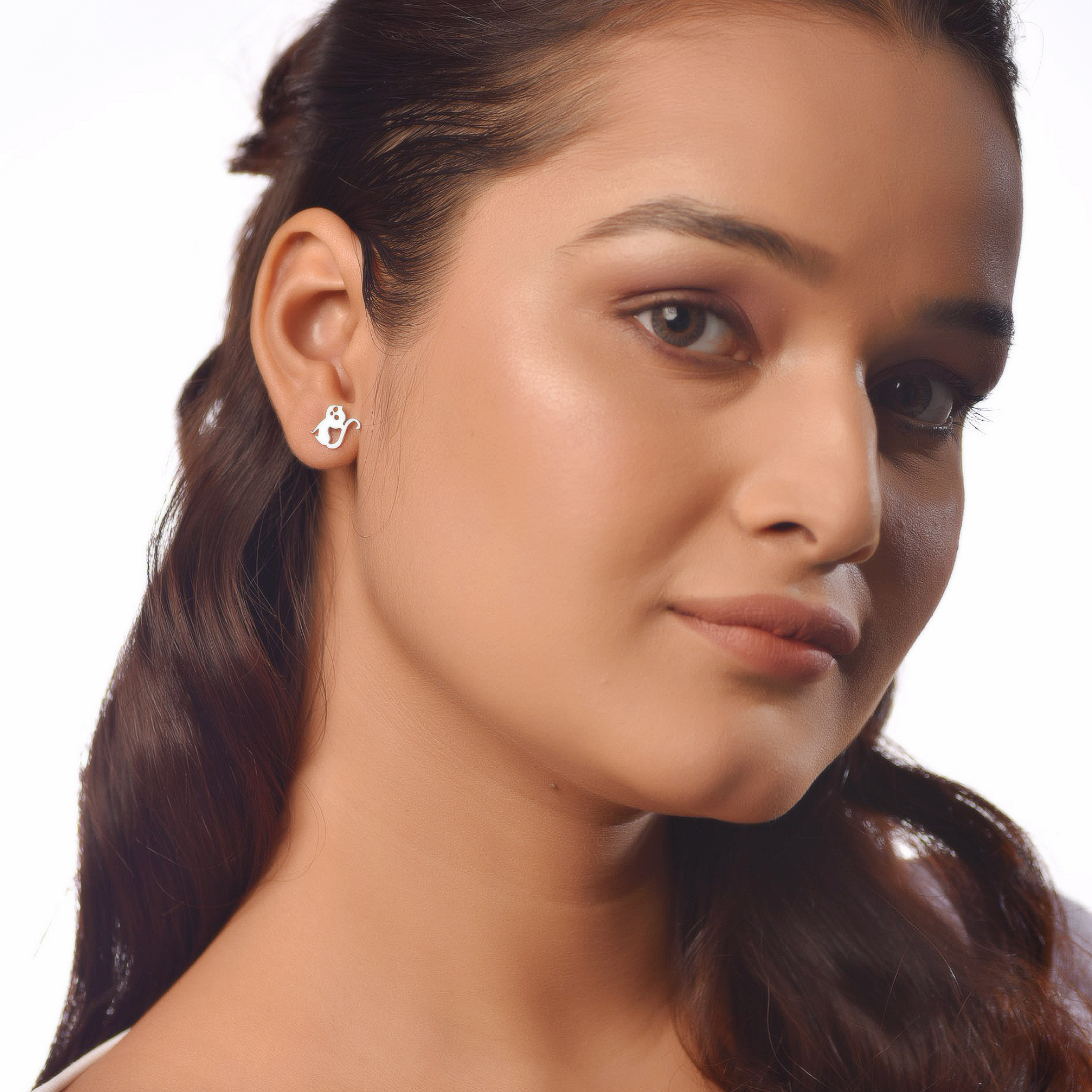 Flat Tiny Cat Stud Earrings, Hallmarked 925 Sterling Silver