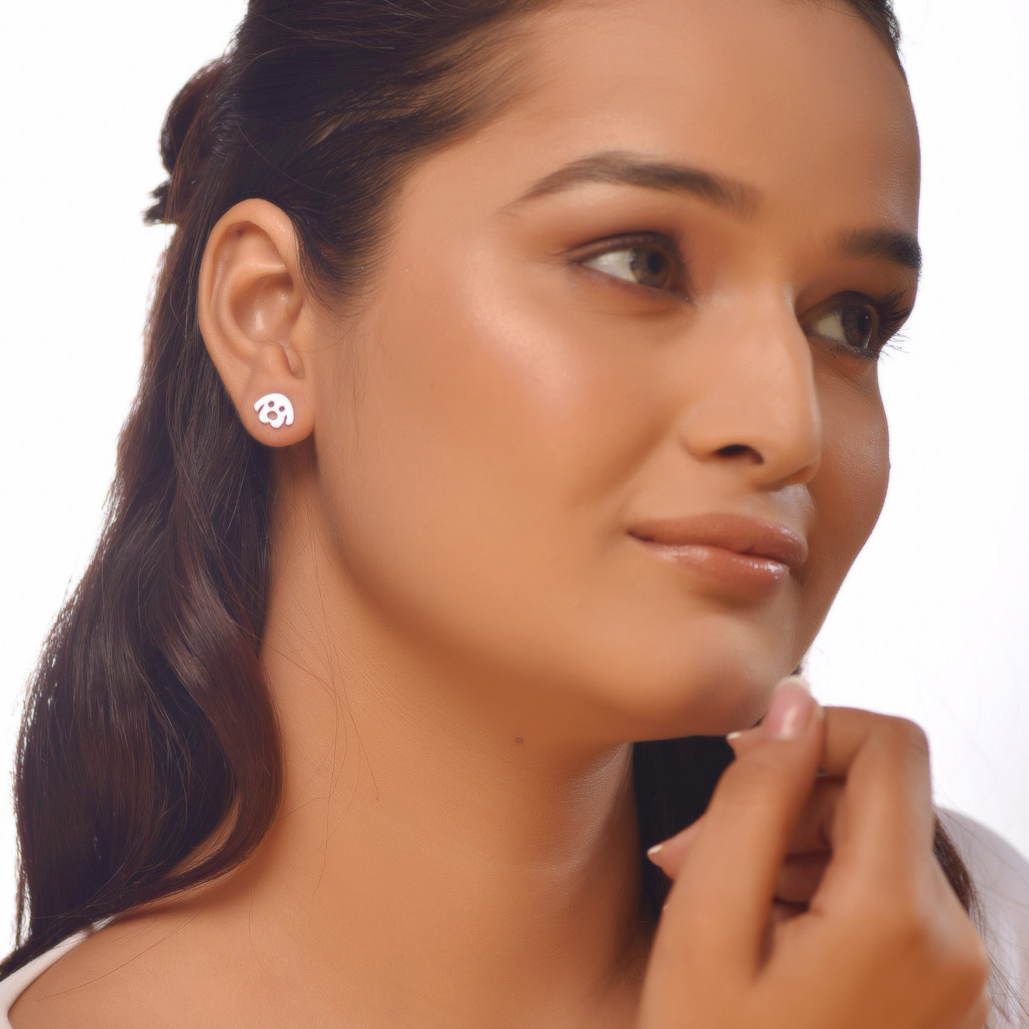 Flat Tiny Dog Face Earrings, Hallmarked 925 Sterling Silver