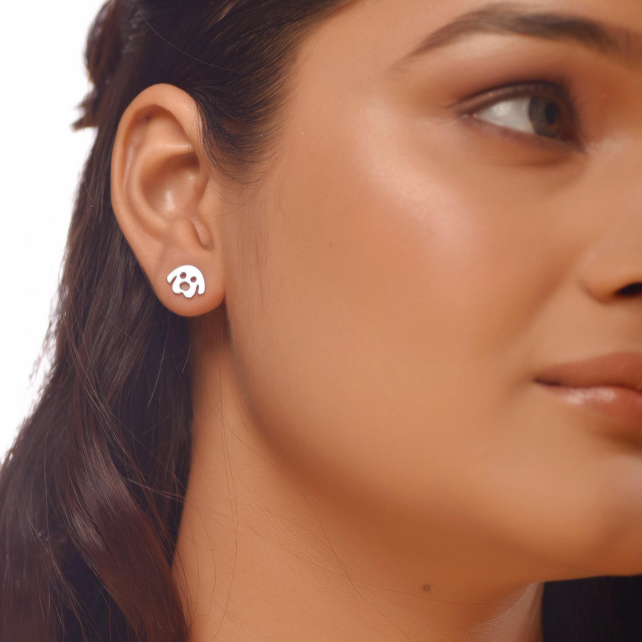 Flat Tiny Dog Face Earrings, Hallmarked 925 Sterling Silver