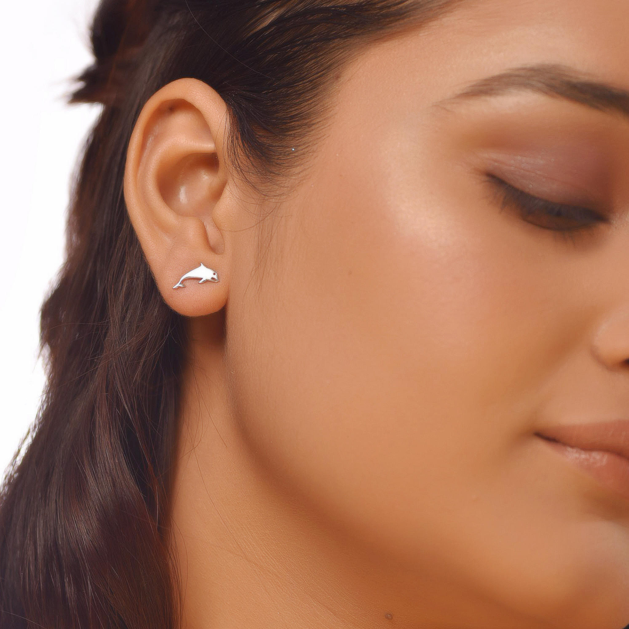 Flat Tiny Dolphin Earrings, Hallmarked 925 Sterling Silver