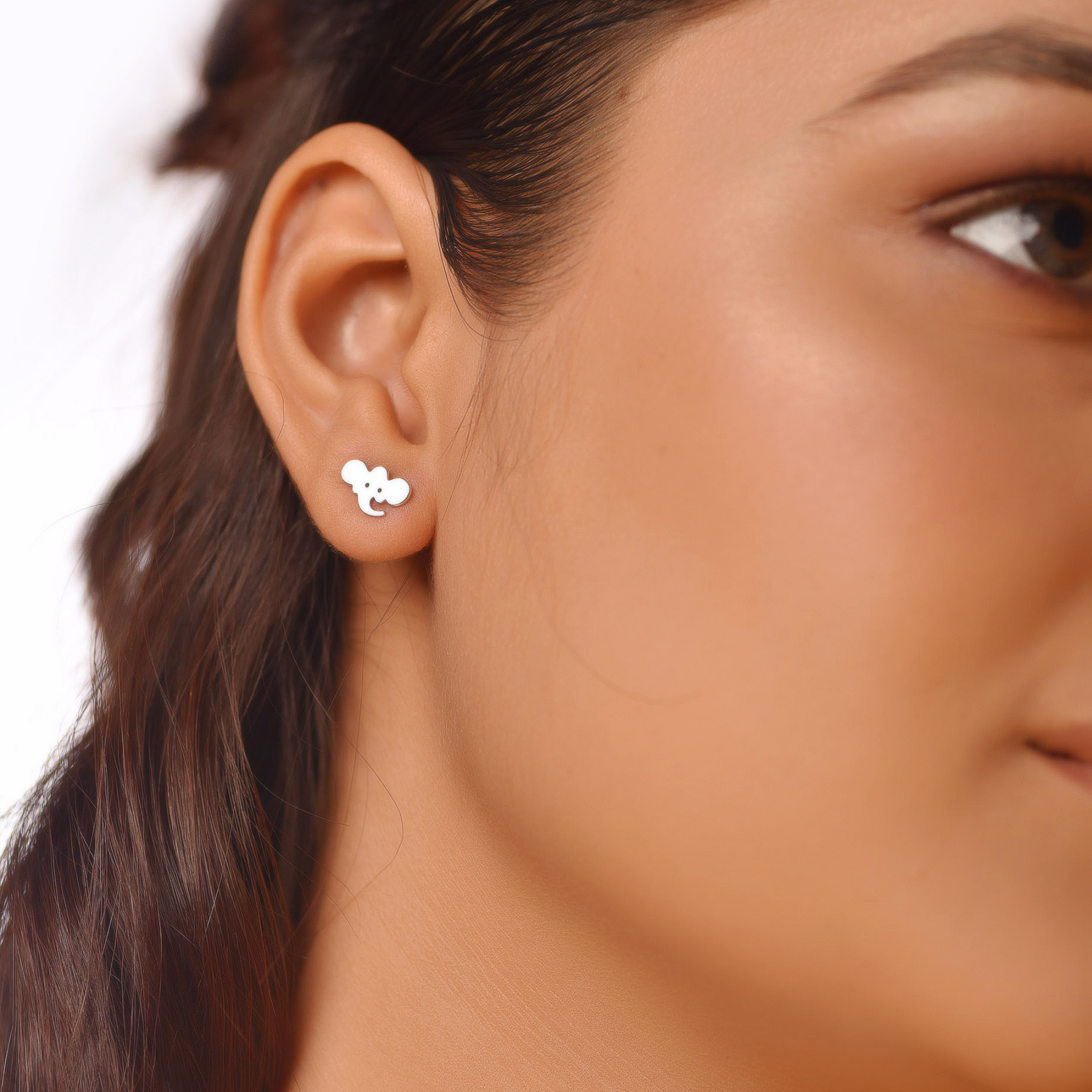 Flat Tiny Elephant Face Earrings, Hallmarked 925 Sterling Silver