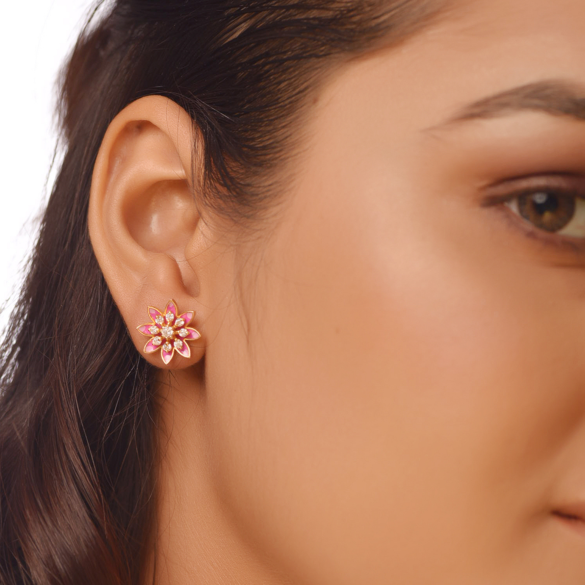 Flat Tiny Flower Earrings, Hallmarked 925 Sterling Silver